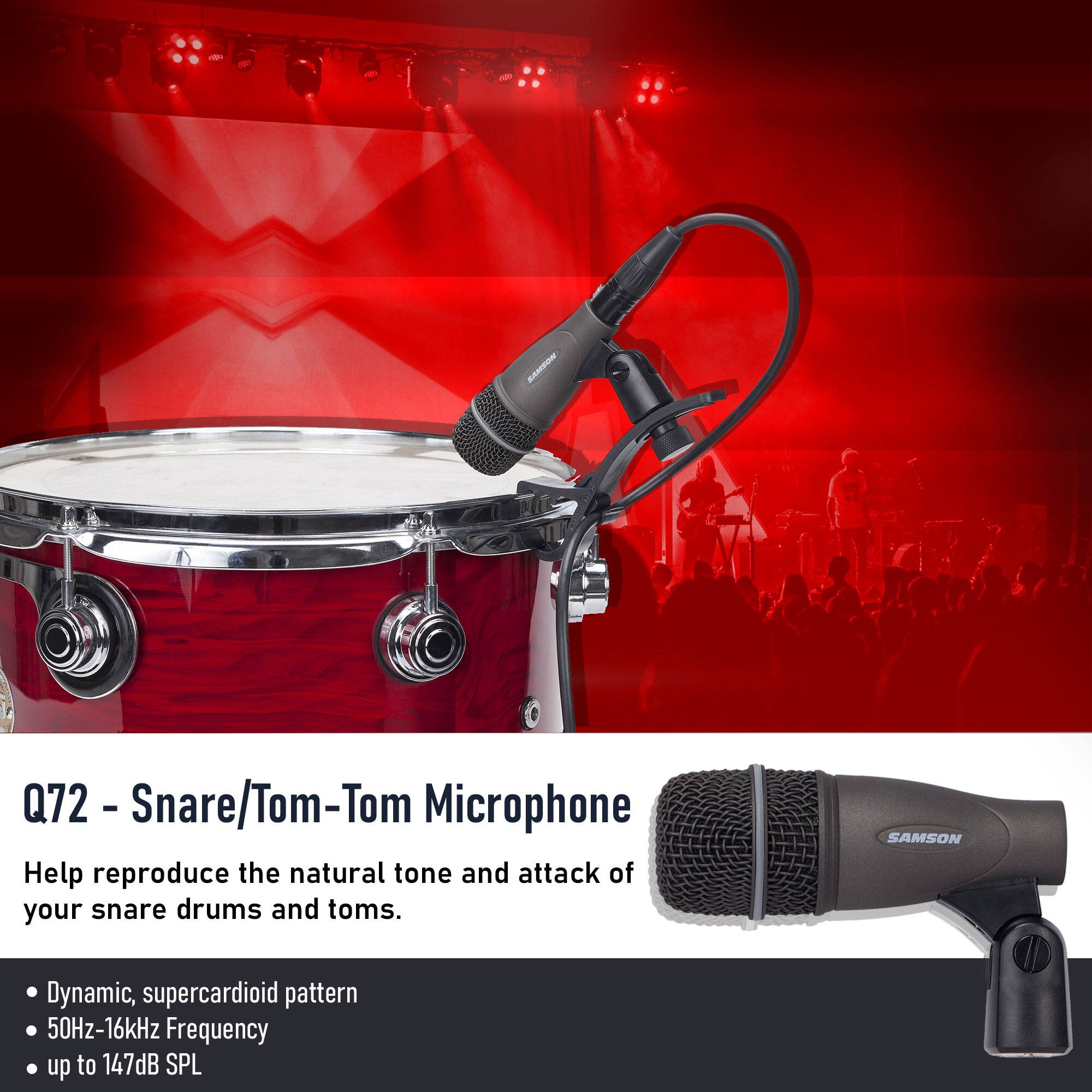 Q72 - Snare/Tom-Tom Microphone

Help reproduce the natural tone and attack of your snare drums and toms.

- Dynamic, supercardioid pattern
- 50Hz-16kHz Frequency
- up to 147dB SPL