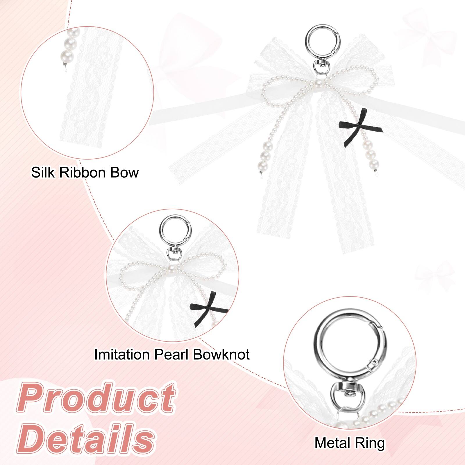Silk Ribbon Bow  
Imitation Pearl Bowknot  
Product Details  
Metal Ring