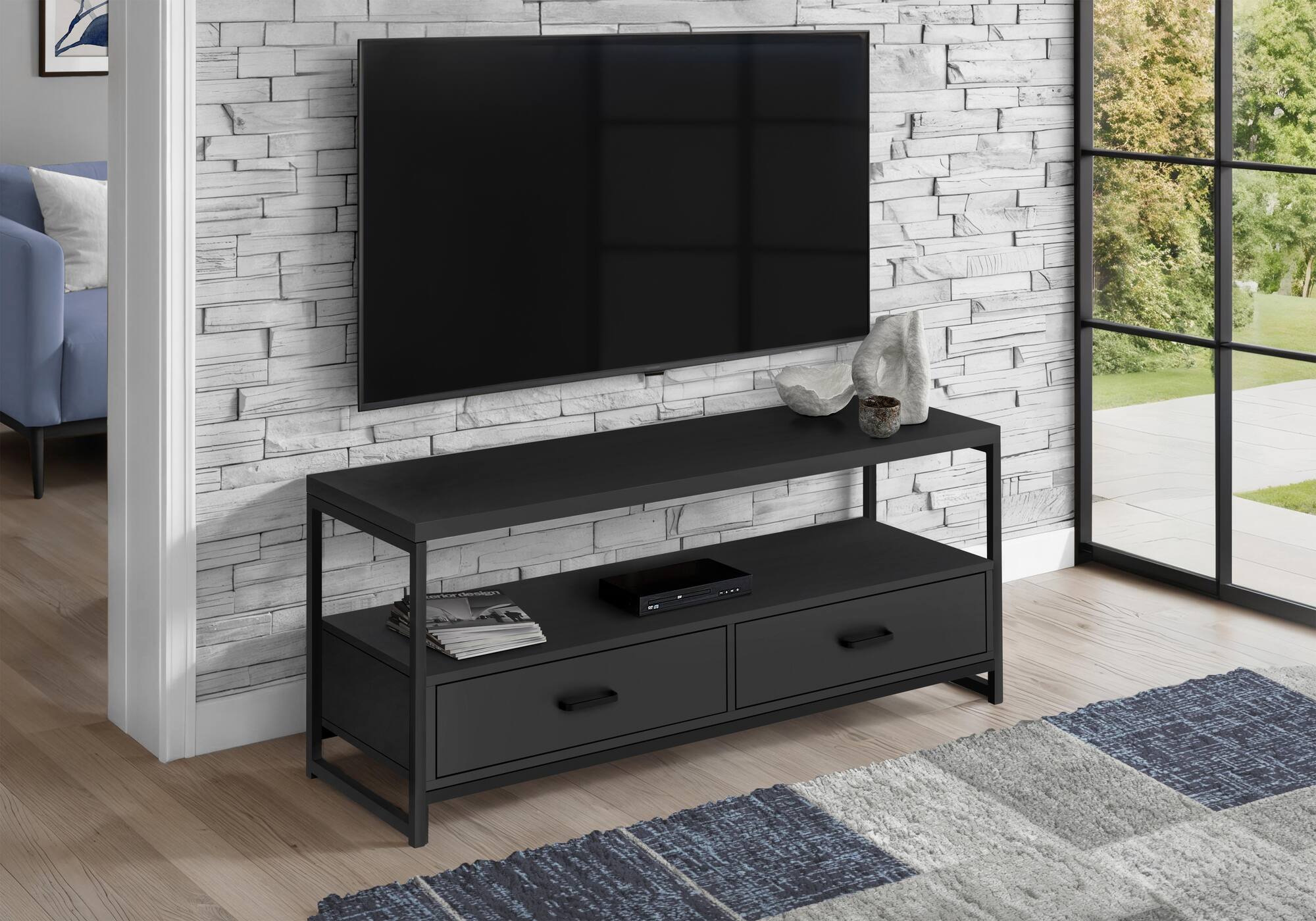 Front. Spaco - Spaco TV Stand for TVs Up to 55 Inch, 48” Modern Media Console with Metal Frame, 2 Storage Drawers, Compact Design - Wood.