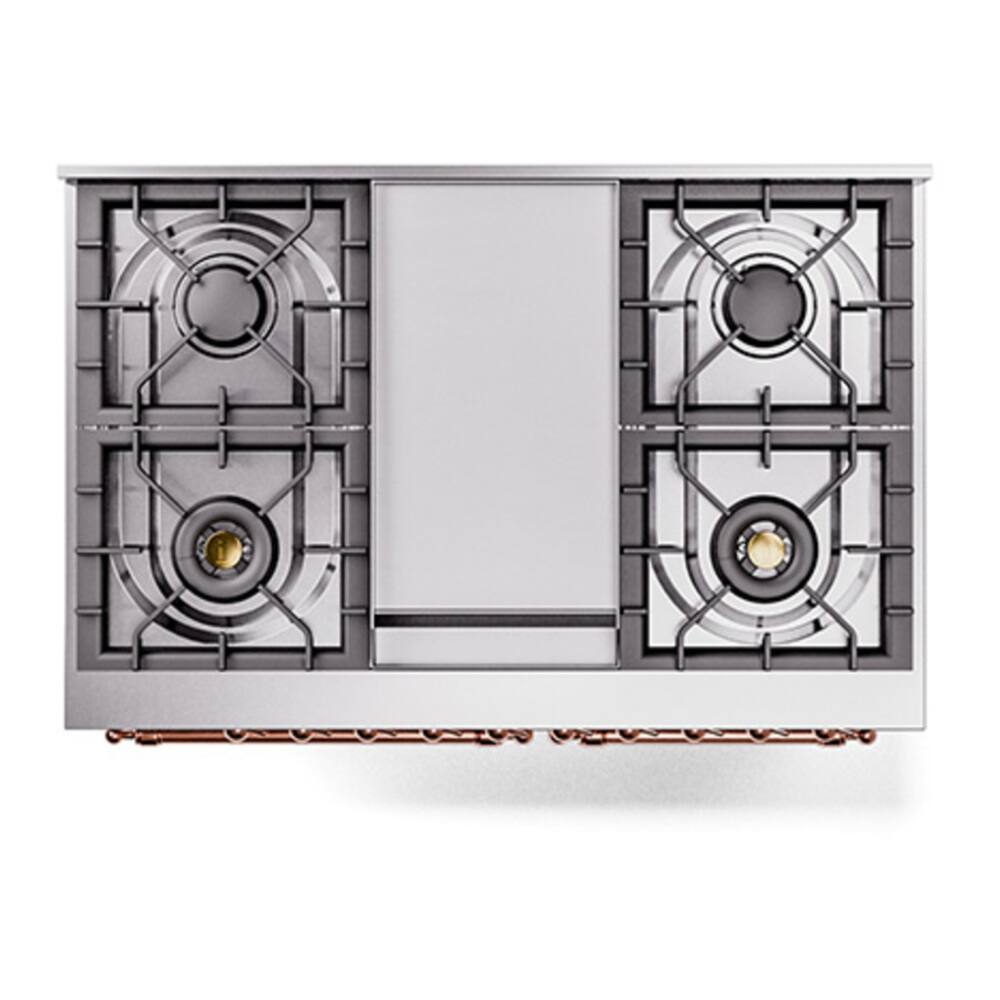 Alt View 5. ILVE - ILVE Nostalgie II 40 inch Dual Fuel Range with 6 Burners + Griddle (Natural Gas, Stainless Steel, Copper Trim) - Stainless Steel.