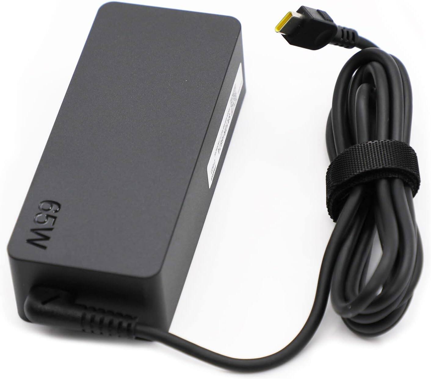 Angle. Lenovo - 65W USB-C Laptop Charger AC Power Adapter for Select ThinkPad, ThinkBook and Yoga Models - Black.