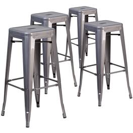 Emma + Oliver - 4 Pack 30'' High Backless Metal Indoor Barstool with Square Seat - Clear Coated