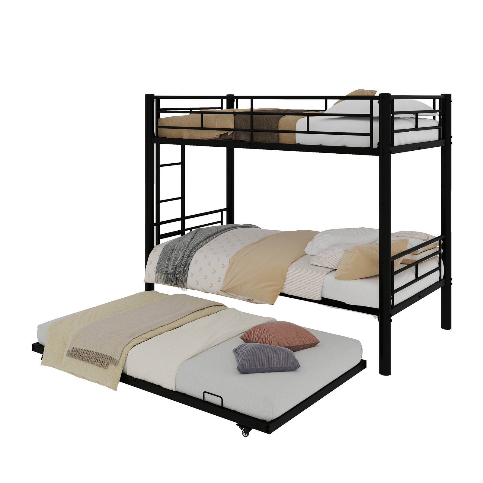 Alt View 10. Loheer - Loheer Black Twin Triple Bunk Bed Convertible Heavy Duty Metal Frame - Black.
