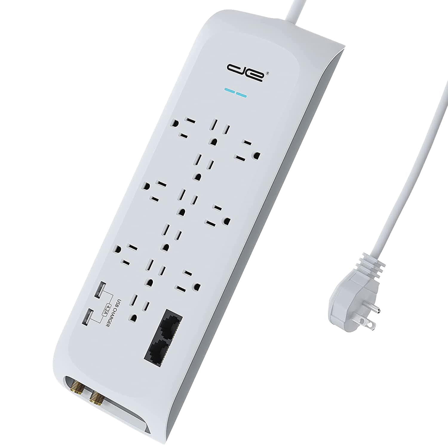Digital Energy - Dee1-1122 12-outlet Surge Protector Power Strip With 2 Usb Ports (6 Ft.) - White