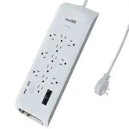 Digital Energy - Dee1-1122 12-outlet Surge Protector Power Strip With 2 Usb Ports (6 Ft.) - White