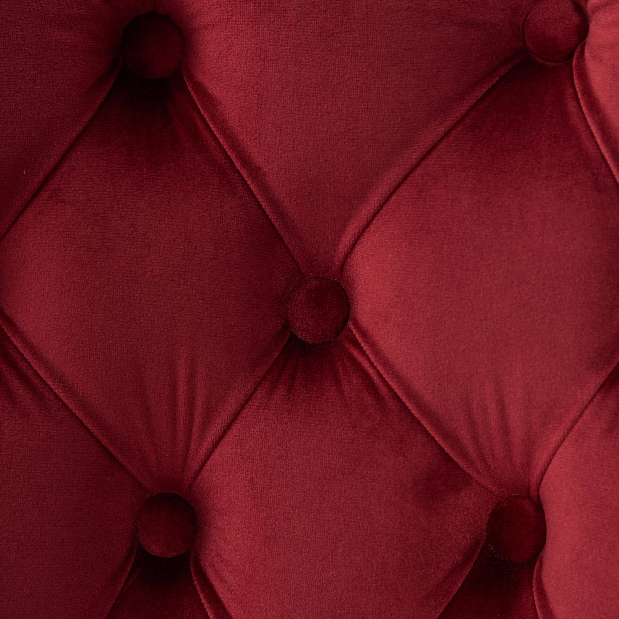 Alt View 6. GOODSILO - Modern Tufted Velvet Dining Chairs with Lion Head Pull Rings and Golden Wooden Legs, Set of 2 - Wine Red.