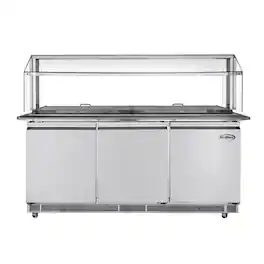 Koolmore - 72 in. Refrigerated Prep Station with Sneeze Guard and Buffet Slide, 15-Pan (Not Included) Capacity 3 Adjustable Shelves - Stainless Steel