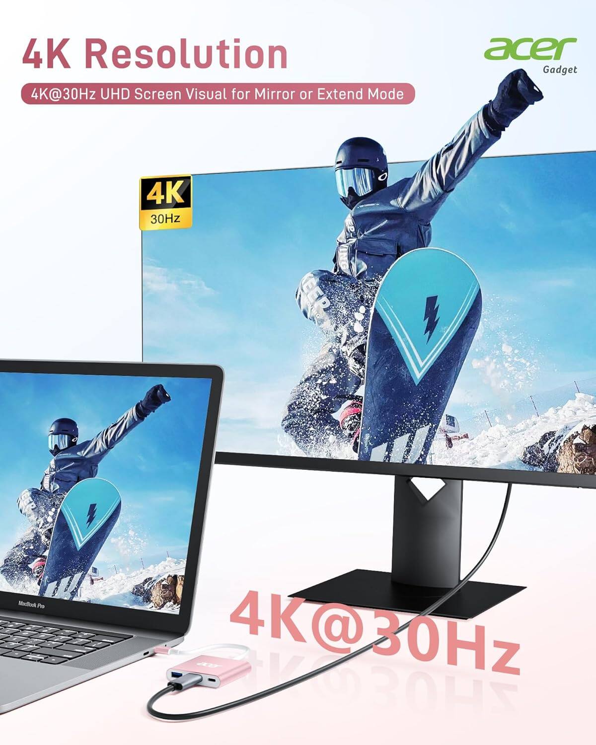 4K Resolution  
4K@30Hz UHD Screen Visual for Mirror or Extend Mode  
acer Gadget  
4K@30Hz