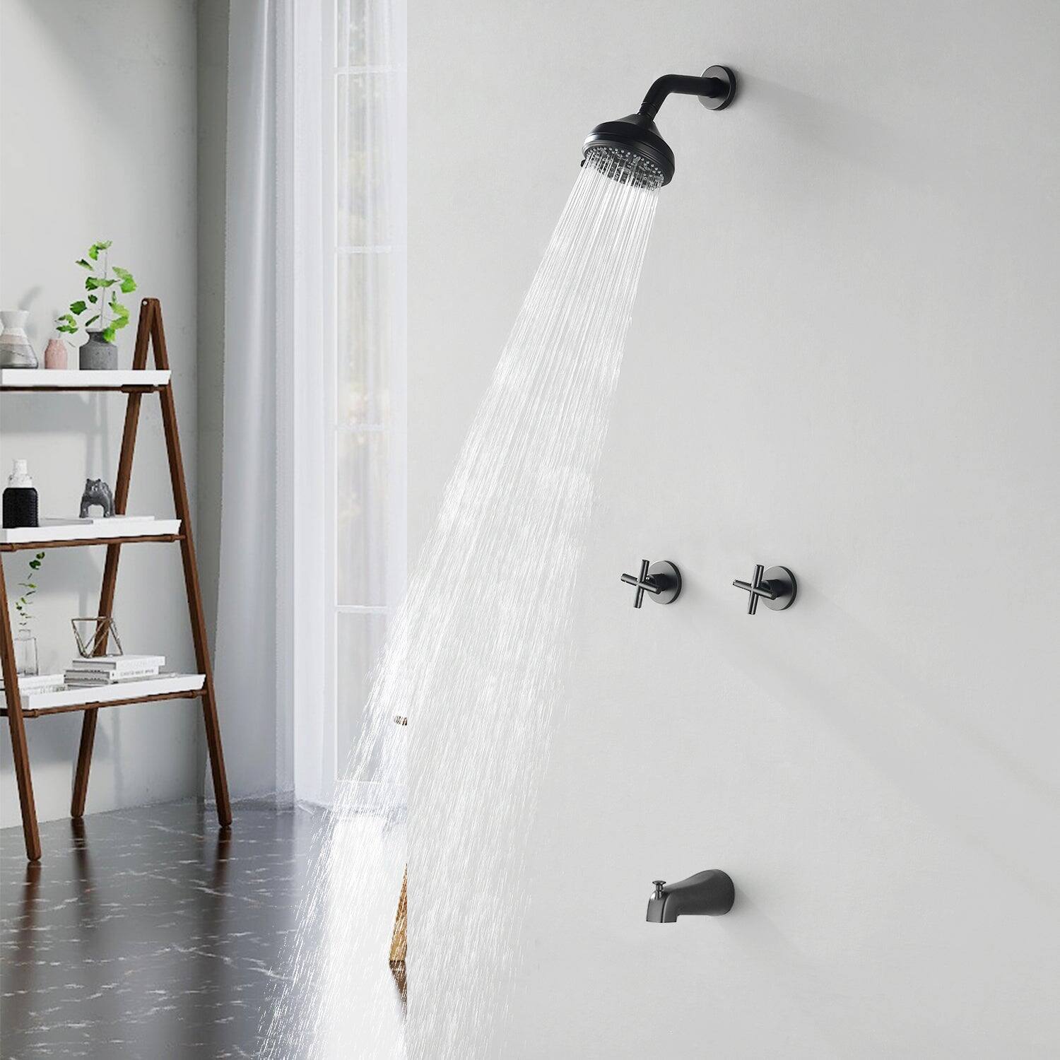 Alt View 2. Boyel Living - Matte Black Shower Set with Dual Handles and 10 Function ABS Overhead Shower - Matte Black.