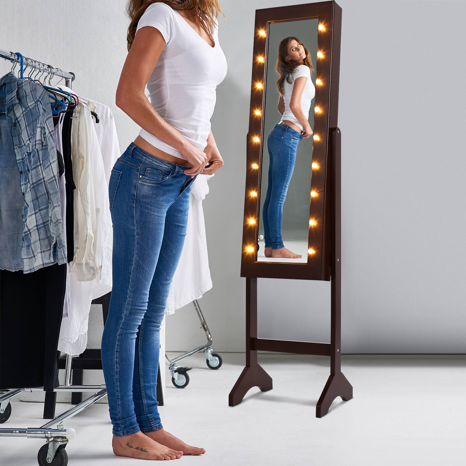 Alt View 9. Ecooso - Standing Jewelry Armoire with Full-Length Mirror, Lockable Storage and LED Lights.