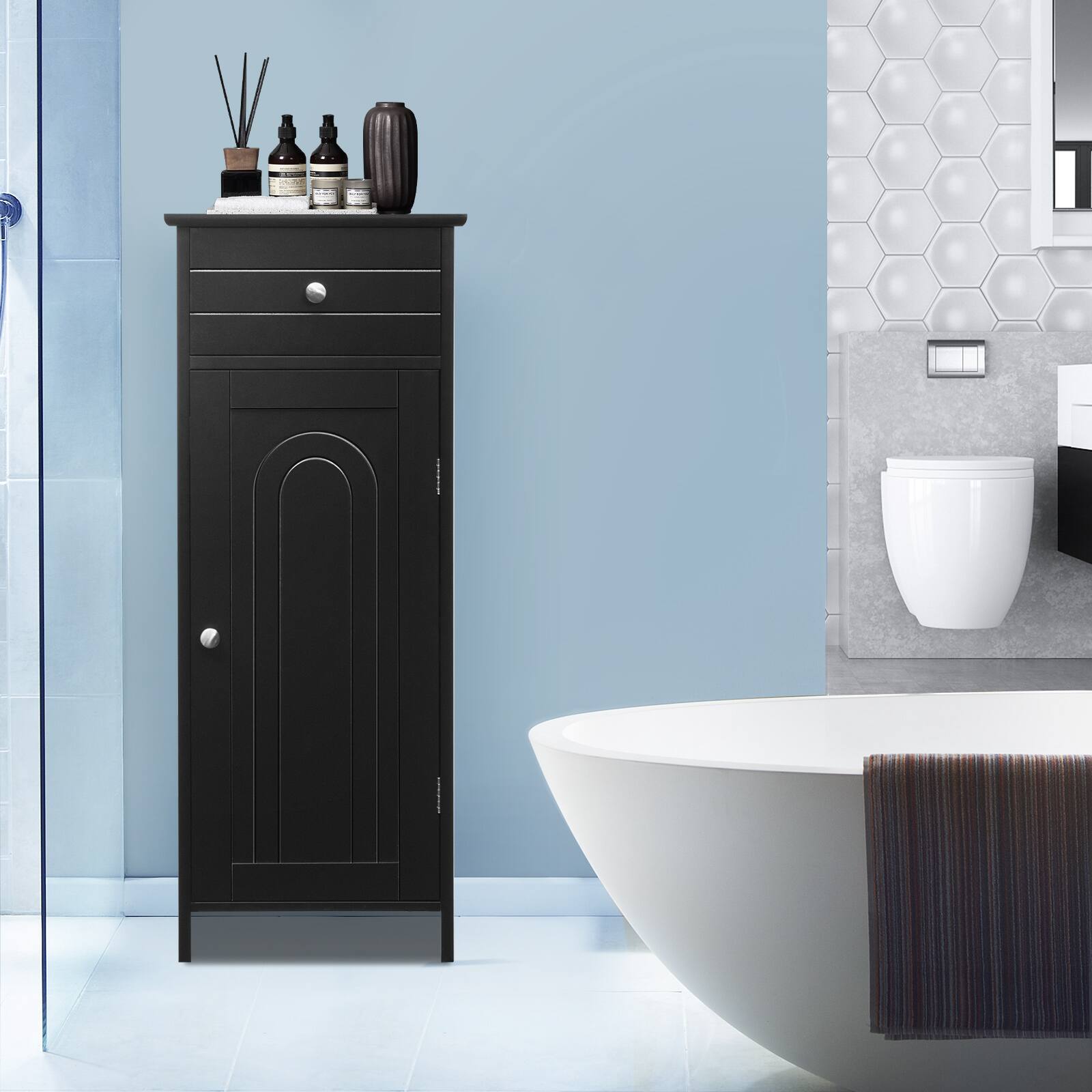 Alt View 10. Ecooso - Wooden Storage Free-Standing Floor Cabinet with Drawer and Shelf - Black.