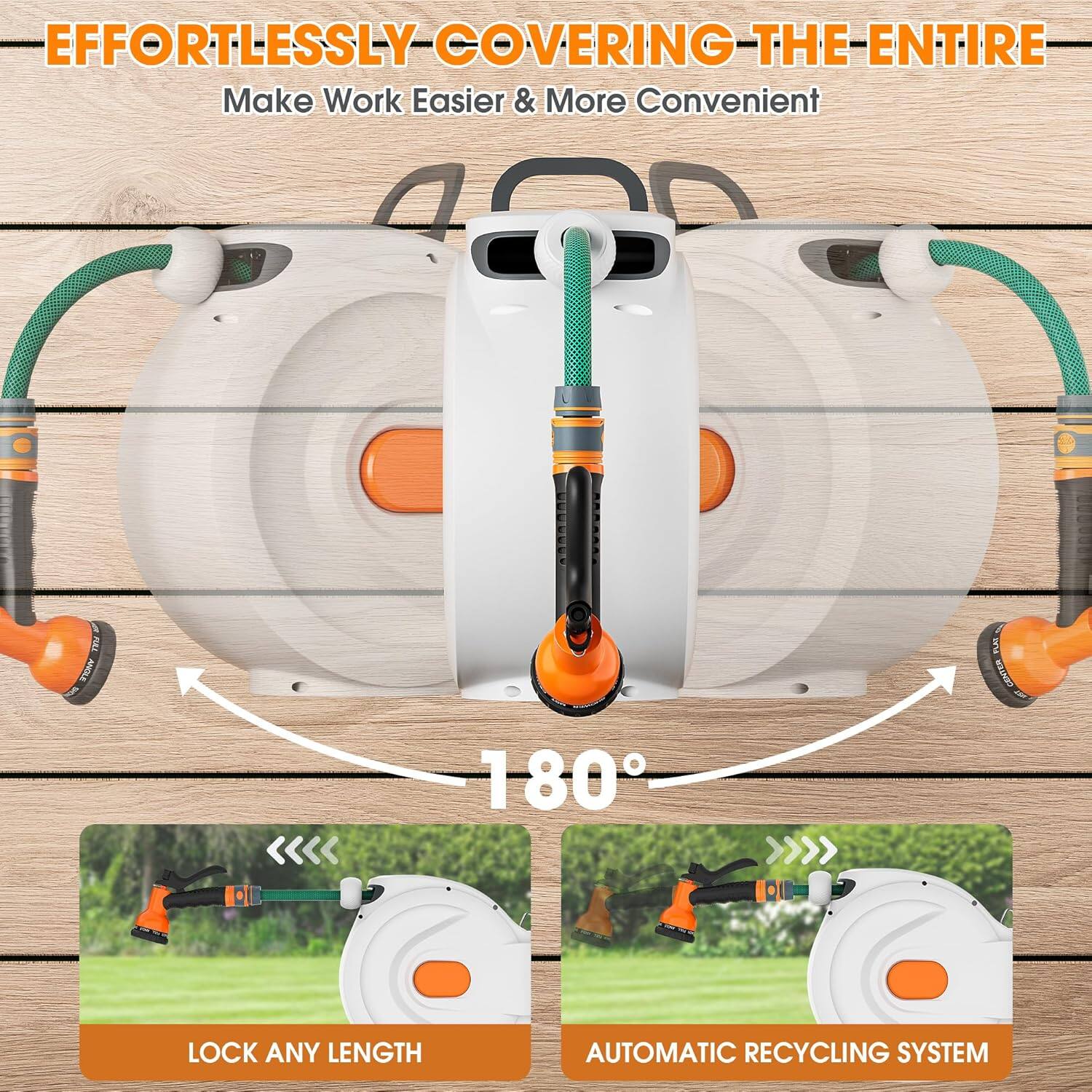 EFFORTLESSLY COVERING THE ENTIRE  
Make Work Easier & More Convenient  

180°  

LOCK ANY LENGTH  
AUTOMATIC RECYCLING SYSTEM