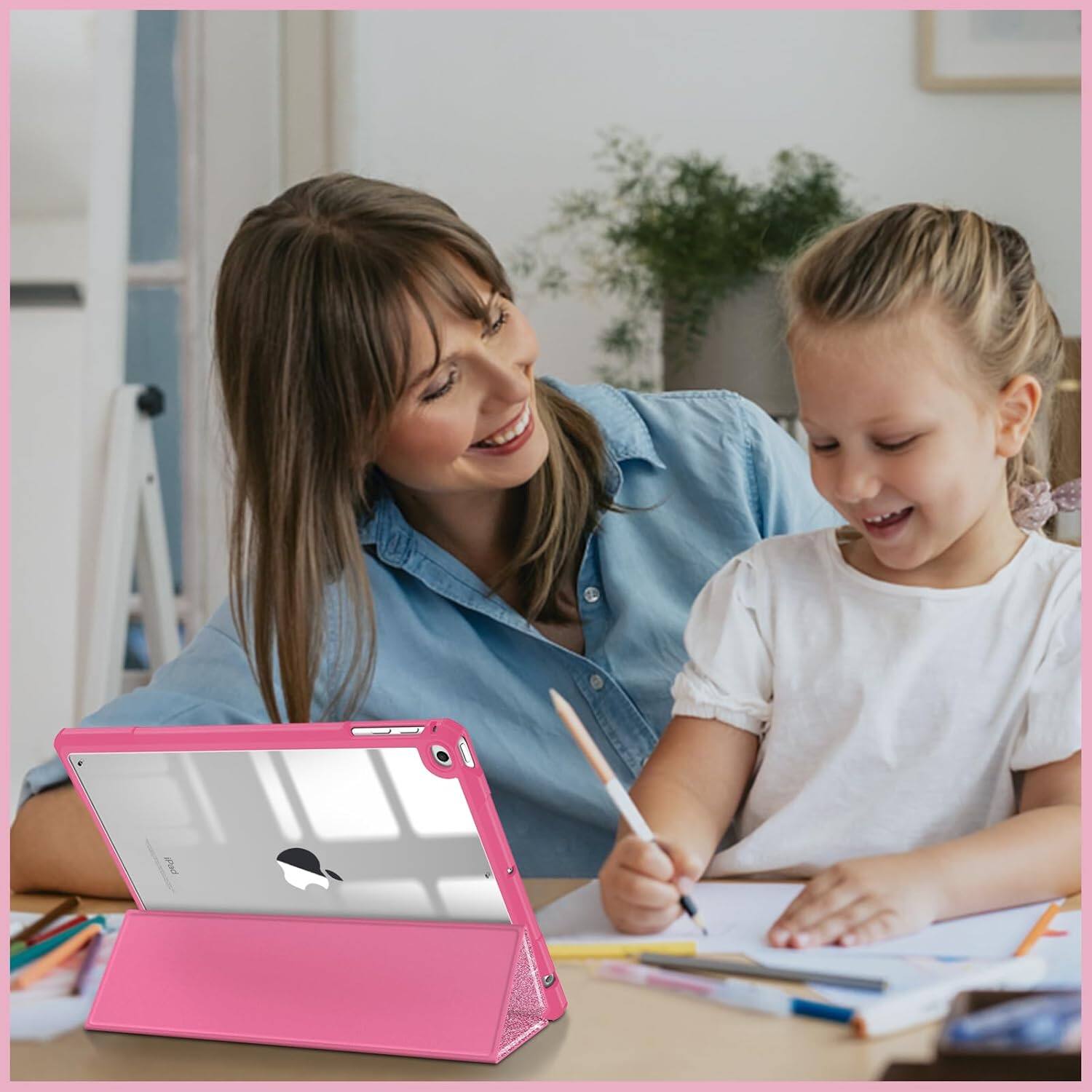Alt View 4. Fintie - Clear Case for iPad 6th /5th Generation 9.7-inch, iPad Air 2 / Air 1 Hybrid Slim Shockproof Cover Transparent Back Shell - Glittering Pink.