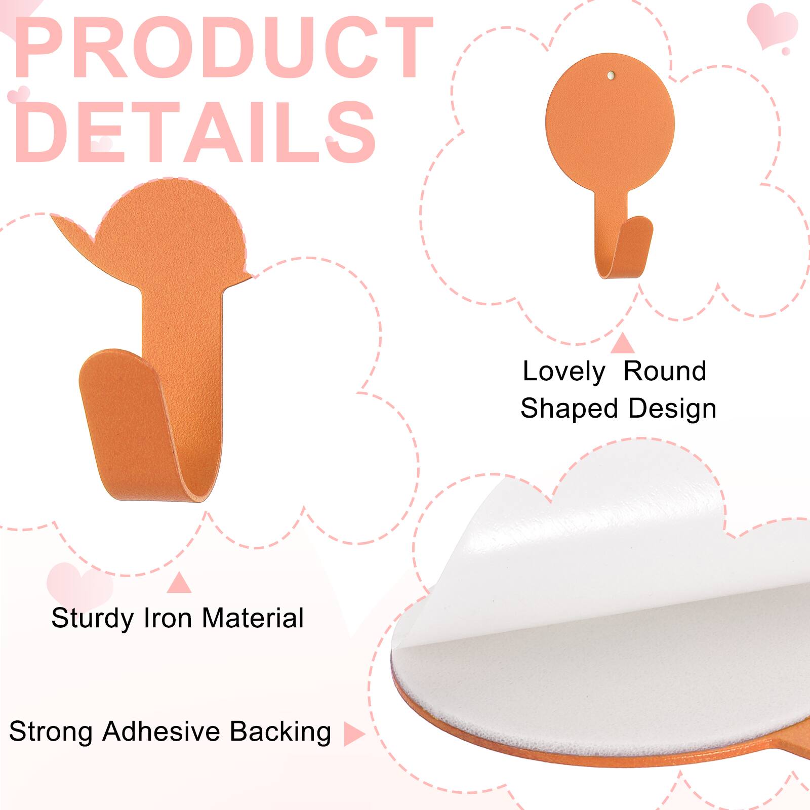 PRODUCT DETAILS

- Lovely Round Shaped Design
- Sturdy Iron Material
- Strong Adhesive Backing