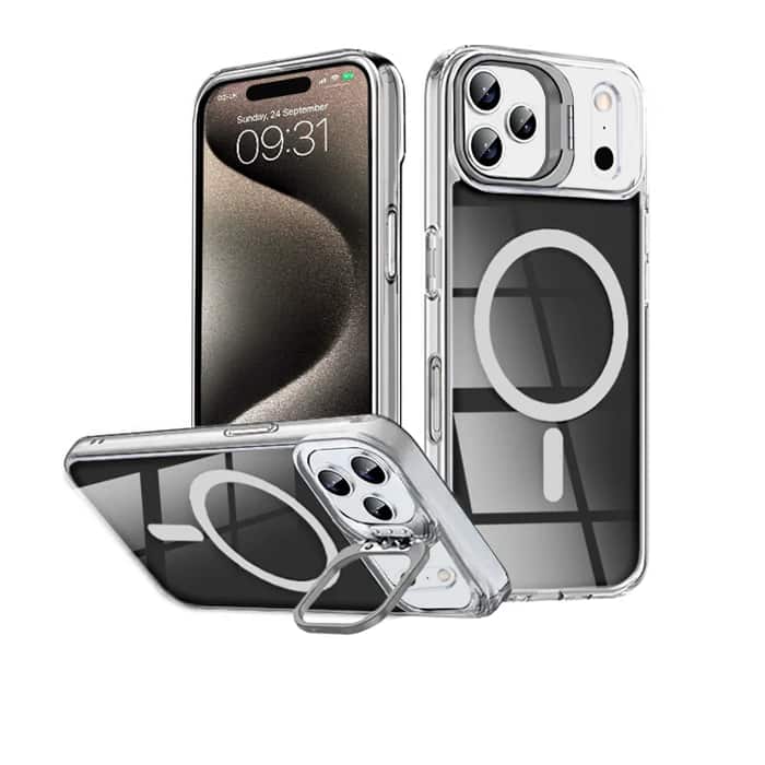 Entronix - Magnetic Case for iPhone 17 Pro Max - Glossy Finish with Built-In Stand - Black
