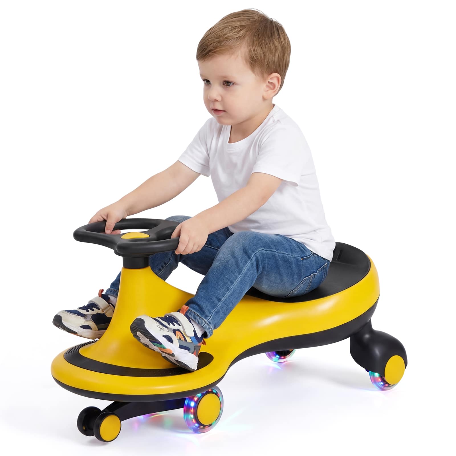 Gymax - High Bounce Wiggle Car for Kids Swing Car Indoors & Outdoors for Toddlers Kids - Yellow