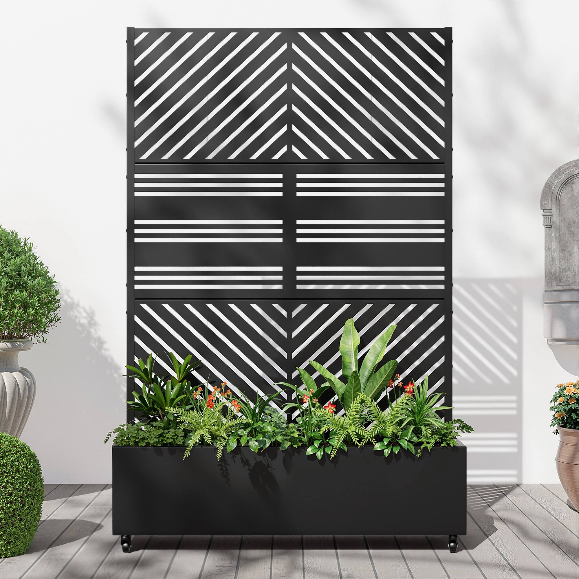 Alt View 1. PexFix - 72 in. H x 47 in. W Paraold Pattern Rectangle Metal Planter Box Raised Garden Beds with Trellis-Ideal for Balcony - Black.