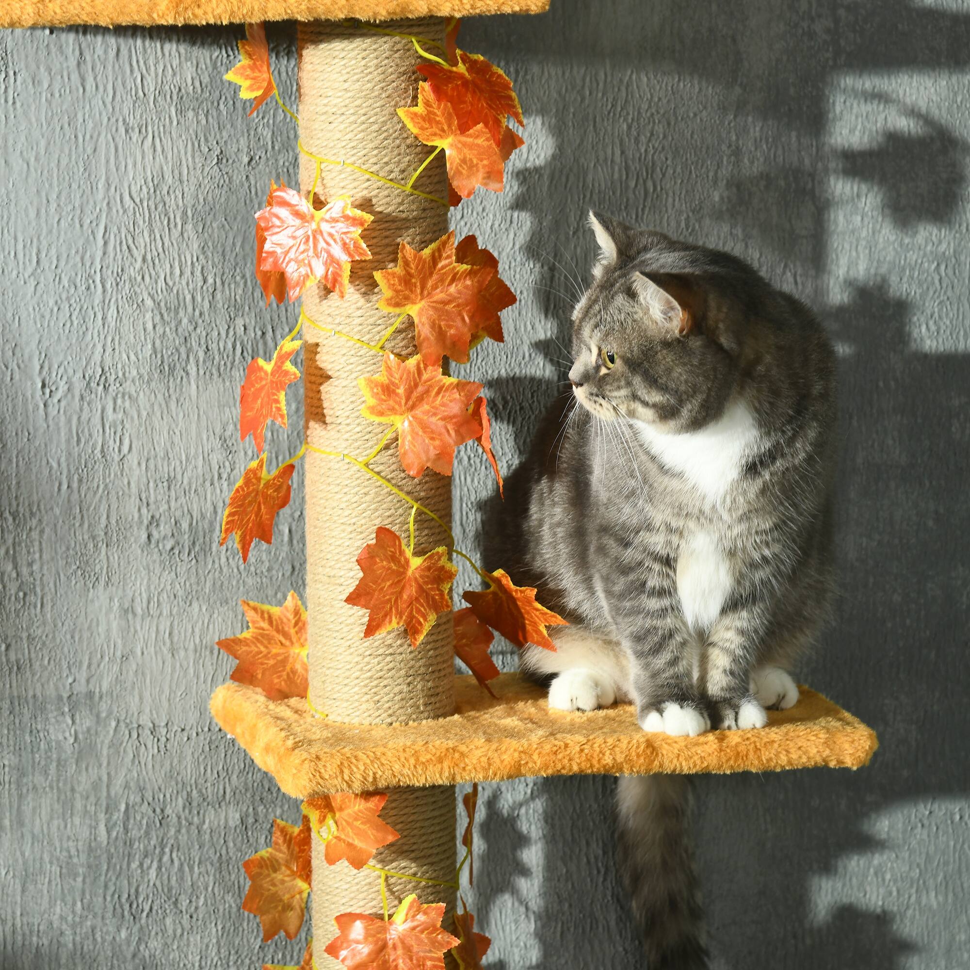 Alt View 5. Pawhut - 80"-95" Adjustable Floor to Ceiling Cat Tree, 3-Level Tall Cat Climbing Tower for Indoor Cats with Sisal Scratching Post - Orange.