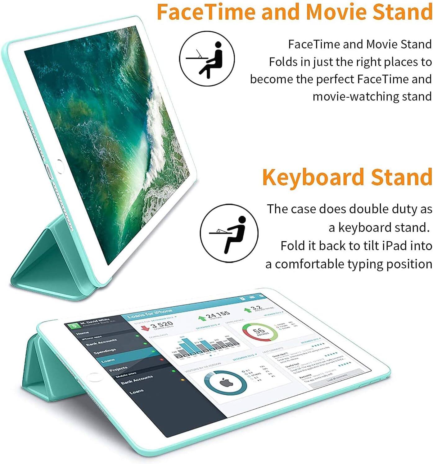 FaceTime and Movie Stand  
FaceTime and Movie Stand Folds in just the right places to become the perfect FaceTime and movie-watching stand

Keyboard Stand  
The case does double duty as a keyboard stand. Fold it back to tilt iPad into a comfortable typing position

for iPhone White Loans M. David 520 3 Home - Bark Accounts Spendings Loans Projects sines Mobile Accounts Bank Loans  
24 155  
3,2 56 2204544 130 59% 1% 916 in 4% ISC