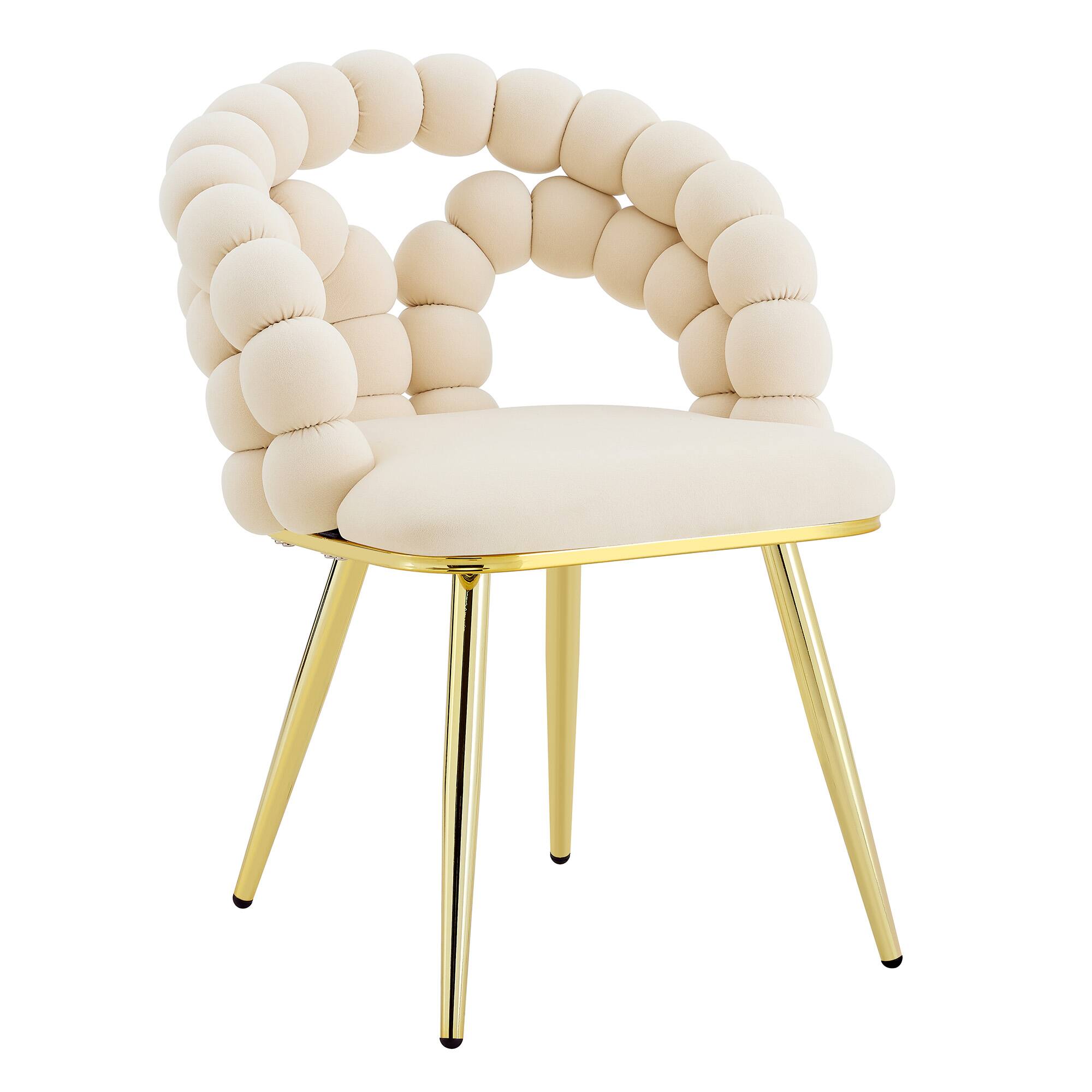 Alt View 8. Loheer - Loheer Velvet Dining Chair Set of 2 Beige Bubble Back Accent Chairs with Gold Metal Legs, 1.92ft x 1.58ft x 2.67ft - Beige,Gold.