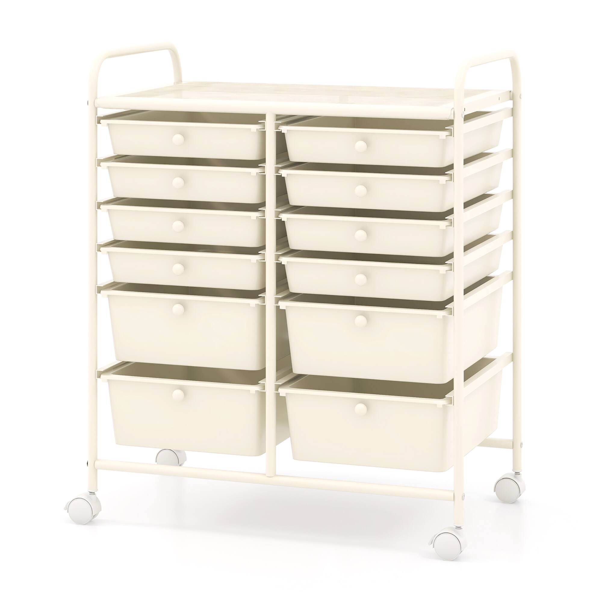 Alt View 9. Gymax - Gymax 12-Drawer Rolling Storage Cart w/ 2 Sizes Plastic Drawers White - White.