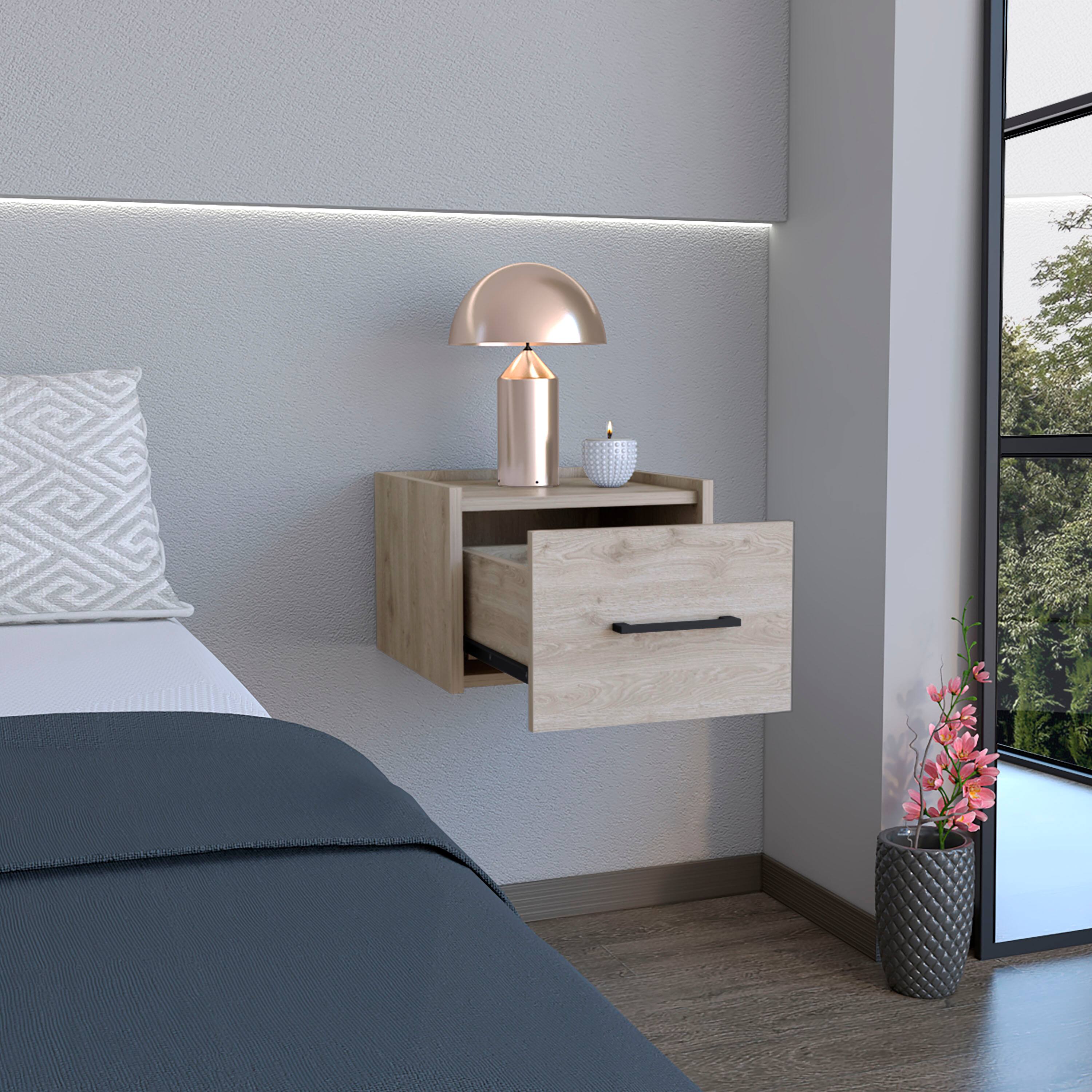 Left. Tiramisubest - Floating Nightstand, Space-Saving Design with Handy Drawer and Surface, Light Gray - Light Gray.