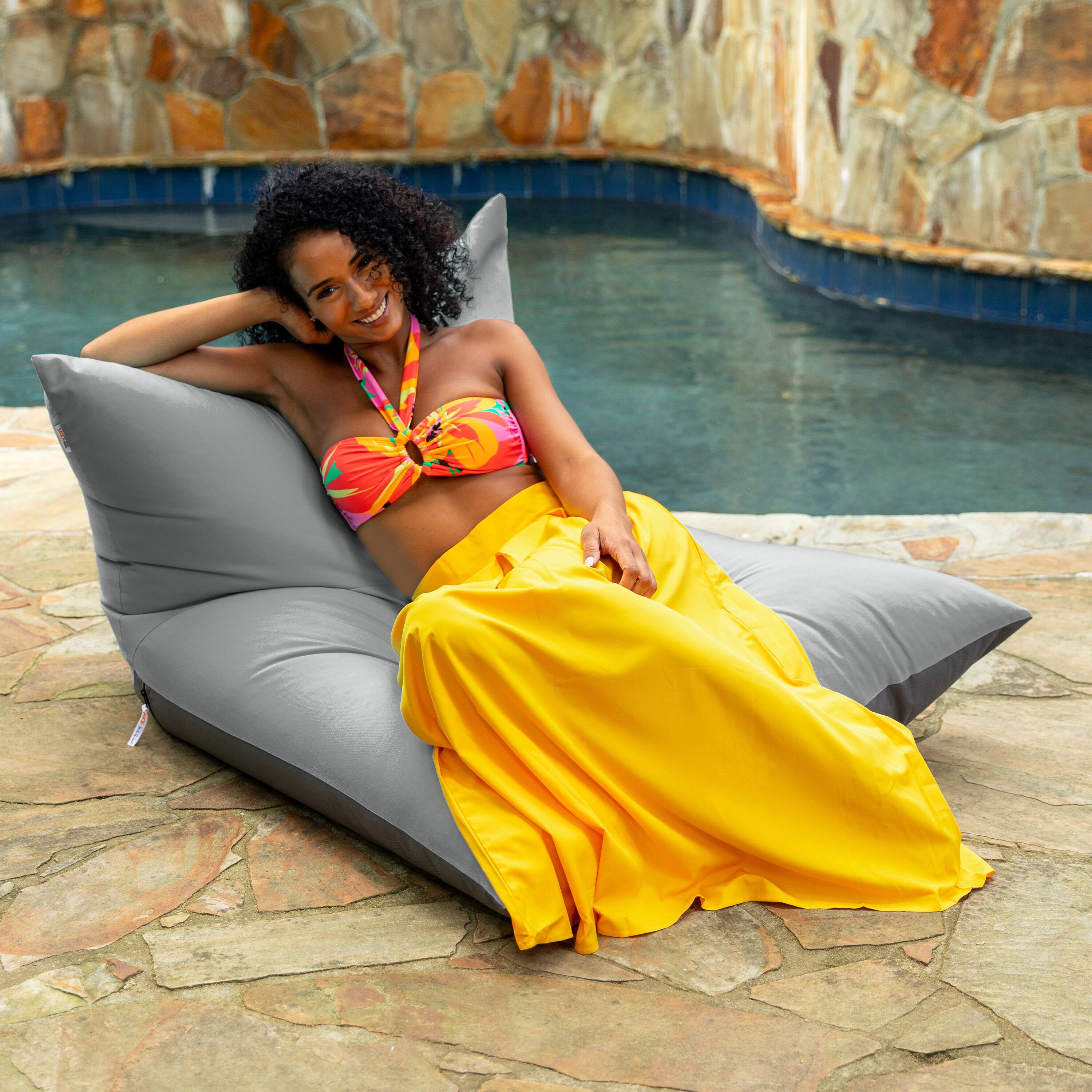 Angle. Jaxx - Jaxx Finster Outdoor Bean Bag Lounge Chair - Sunbrella Granite - Sunbrella Granite.