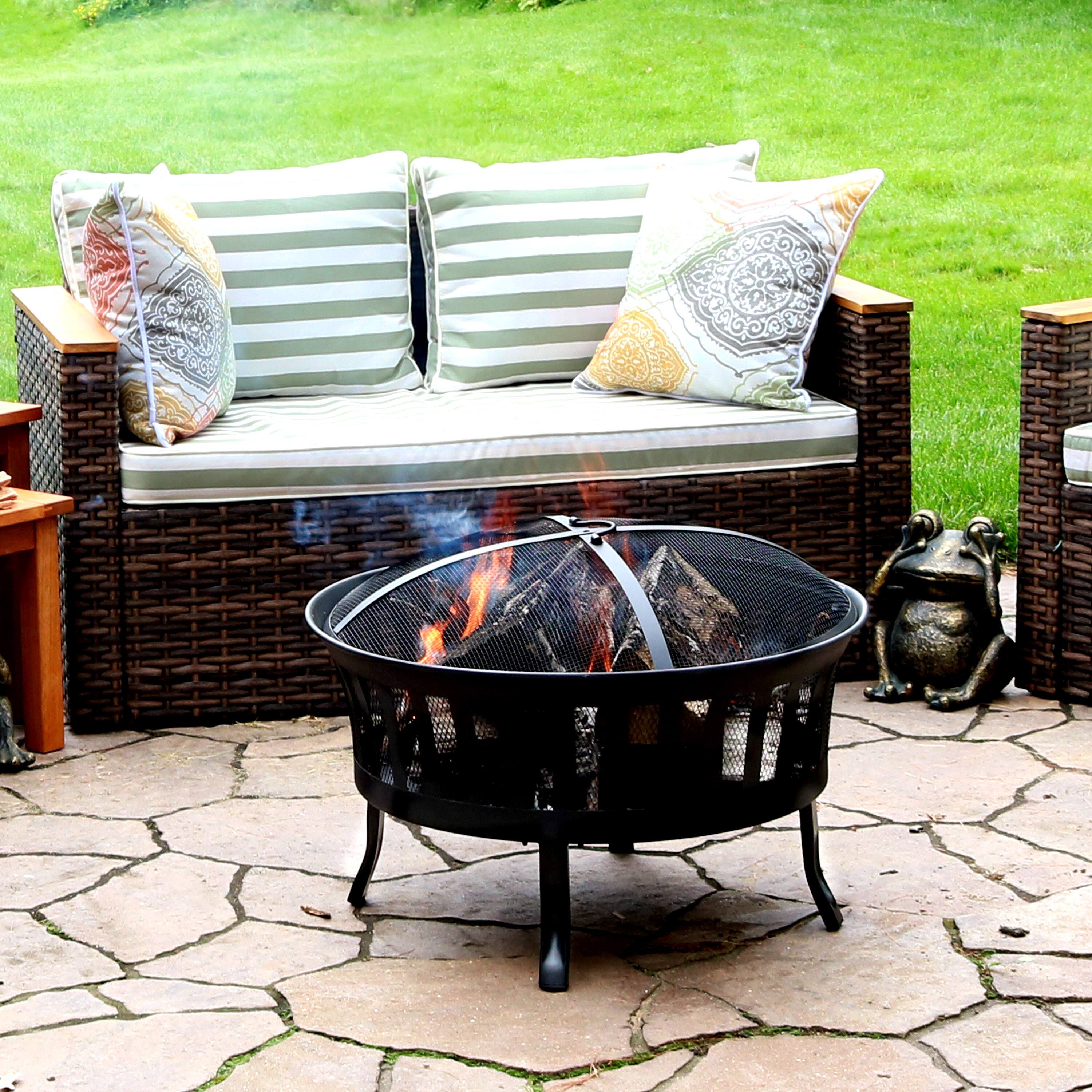 Alt View 1. Sunnydaze - 25 in Steel Wood-Burning Fire Pit with Mesh Stripe Cutouts - Black.