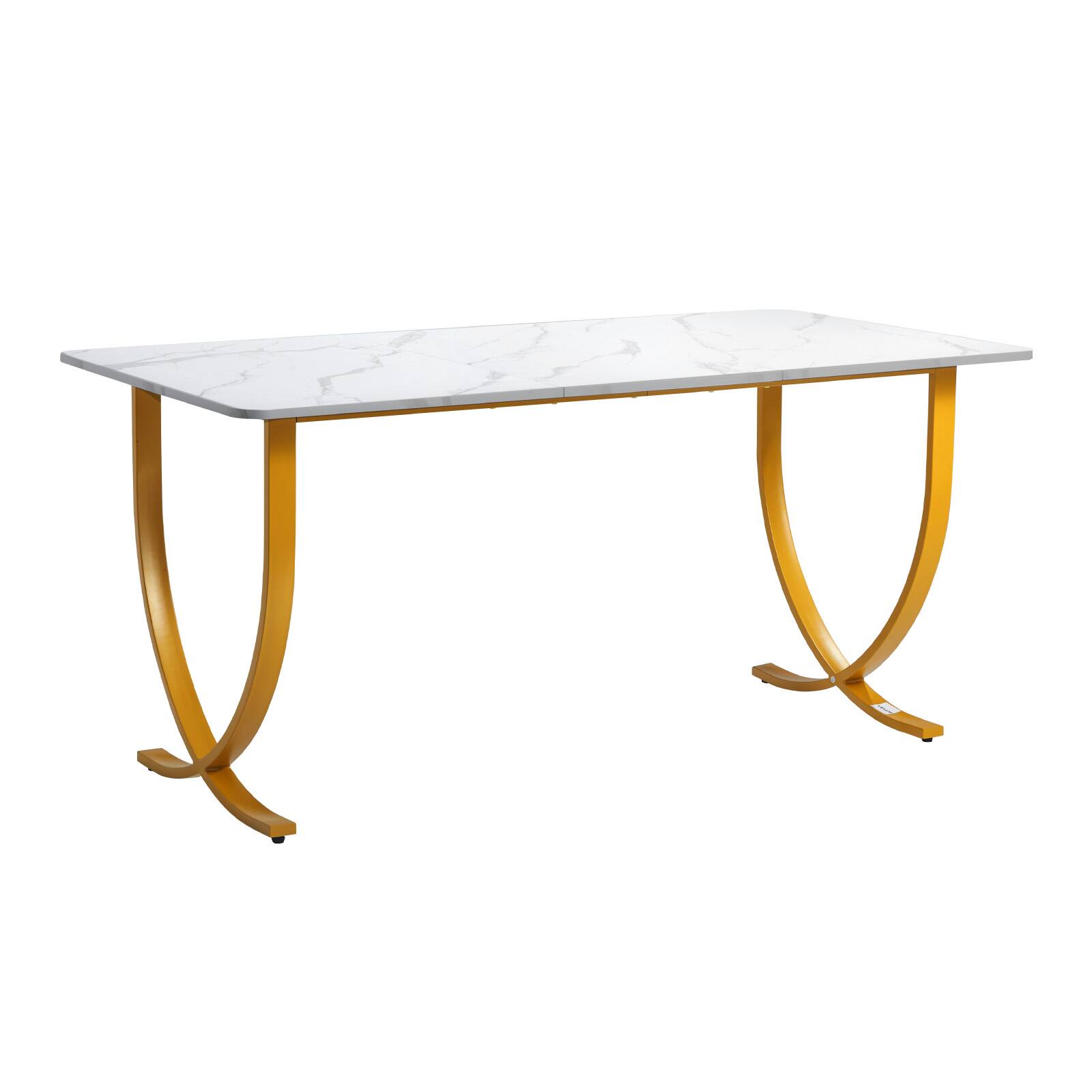 Alt View 5. VEVOR - Executive Desk, 63" W x 31.5" D Large Office Desk, Modern Computer Table Conference Meeting Room Table - White Tabletop + Gold Legs.