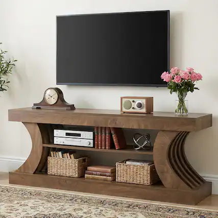 Front. Tribesigns - Office Media Console, For Media Equipment and Storage in Meeting Rooms and Reception Areas - Brown.