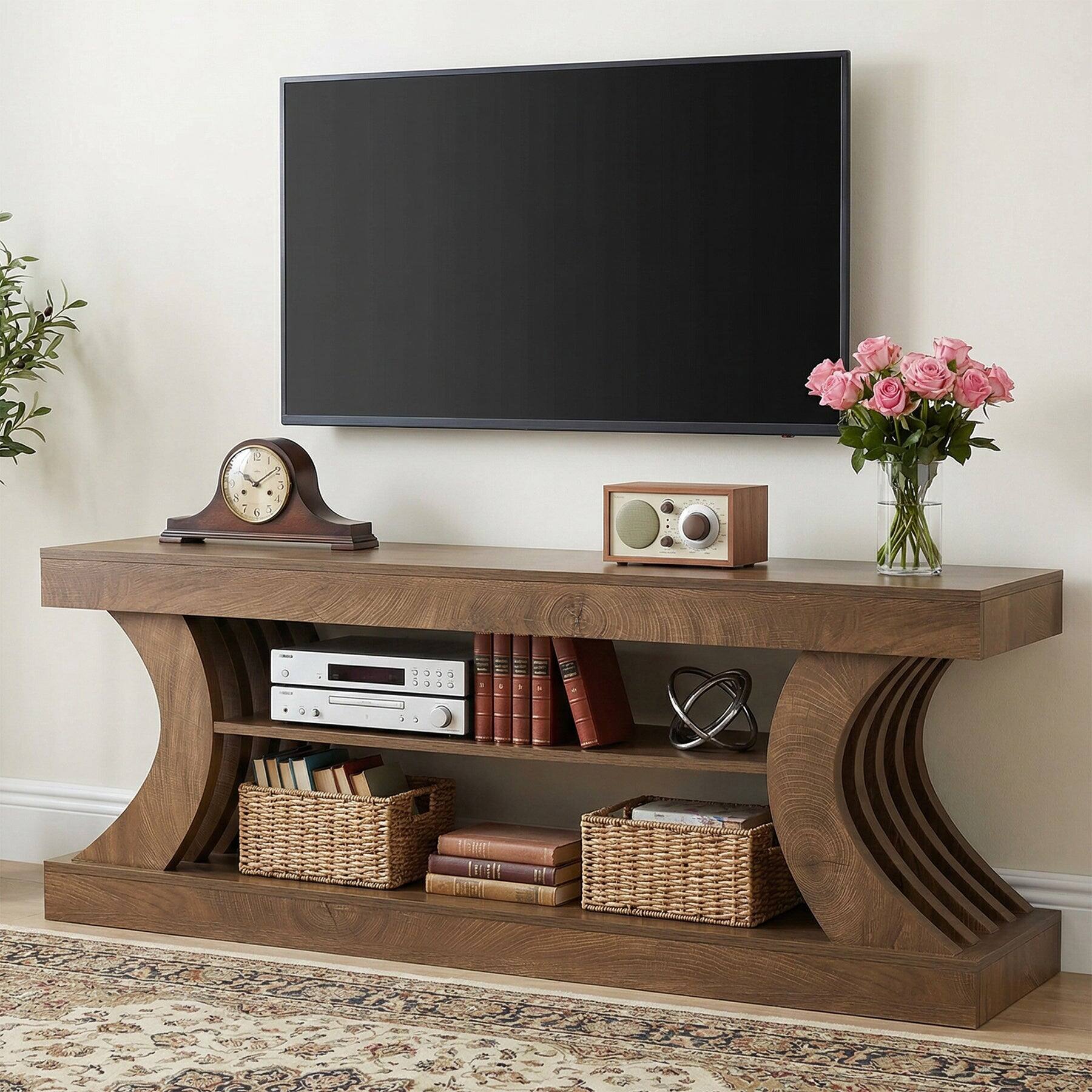 Front. Tribesigns - Office Media Console, For Media Equipment and Storage in Meeting Rooms and Reception Areas - Brown.