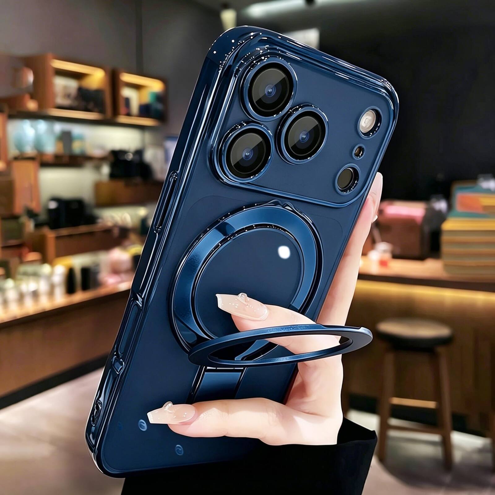 Alt View 2. UUCOVER - Magnetic Case for Apple iPhone 17 Pro,Shockproof TPU+PC Clear Case Ring Stand Compatible with MagSafe Camera Lens Cover - Darkblue.