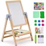 VEVOR - Art Easel for Kids, 2-in-1 Wooden Double-Sided Kid's Art Easel with Magnetic Whiteboard & Chalkboard - Natural Wood Color