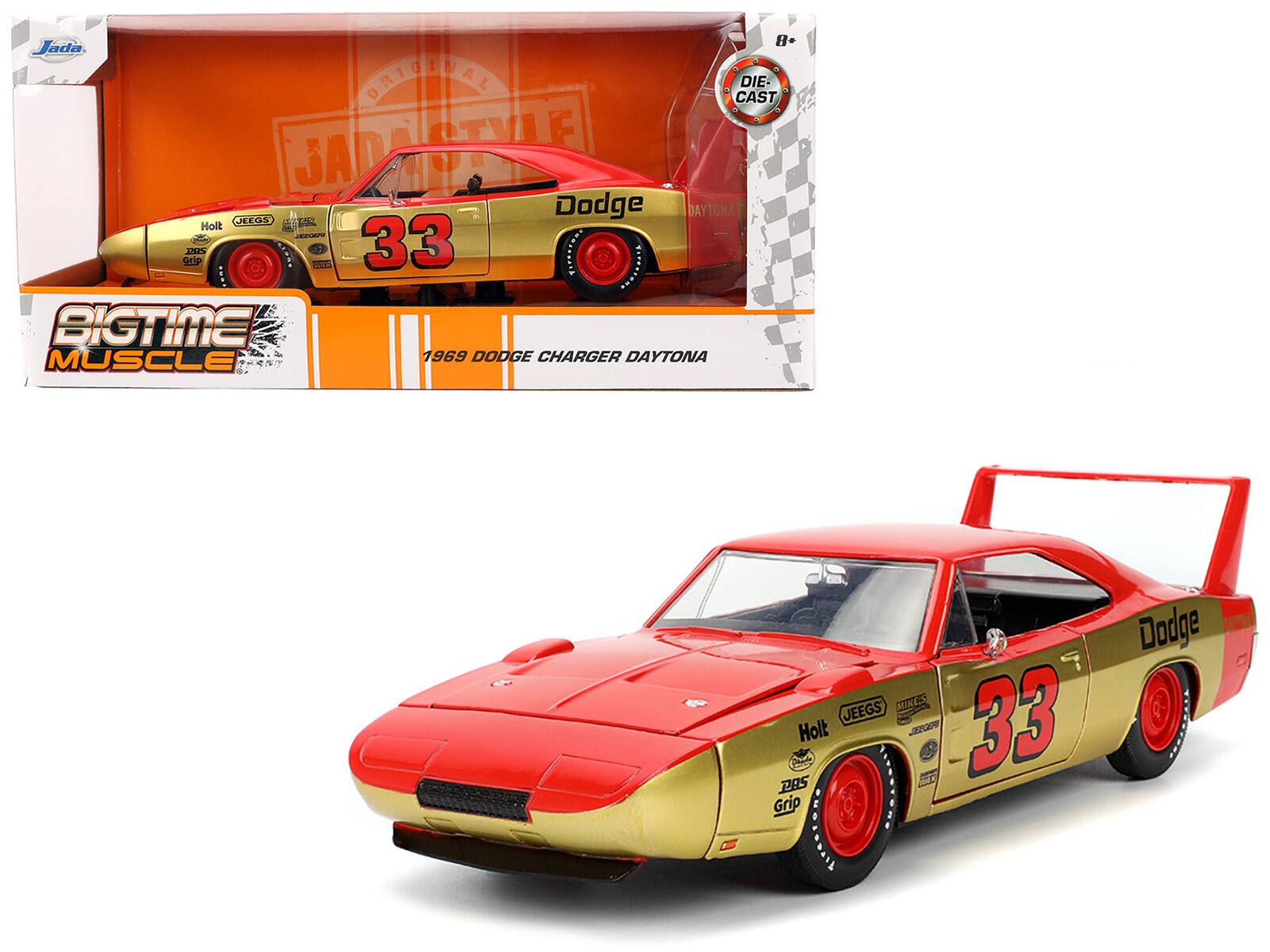 8- Jada. BALCEDAL CAST DIE- SADANTYLE JAD JEEGS Dodge DAYTONA Holt S LA - cdio SPLL 33 INE STODE  BIGTIME MUSCLE 1969 DODGE CHARGER DAYTONA Dodge HIE 4 JEEGS 33 Holt G Paccee PaS Grip