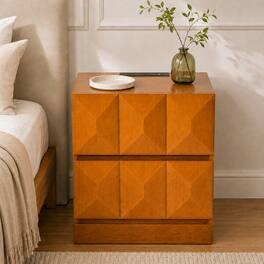 Loheer - Charging Station Nightstand, Two Drawer Bedside Table - Natural Wood