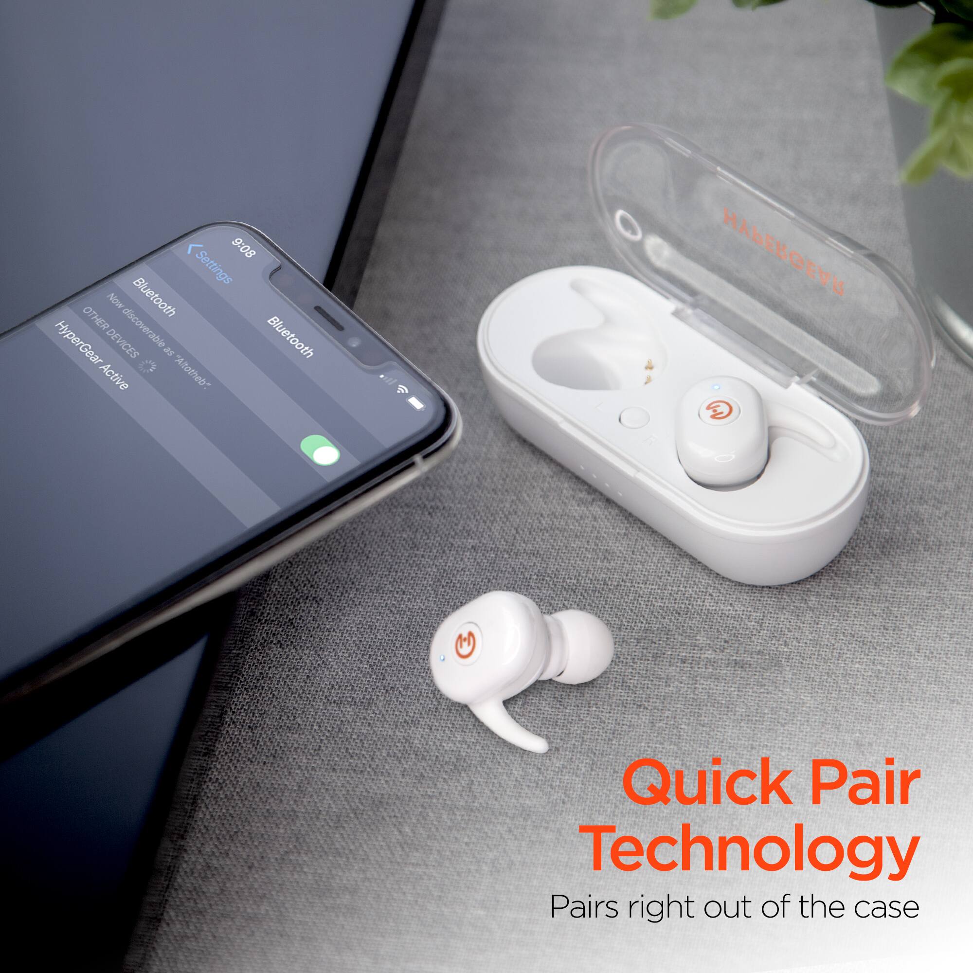 9:08 Settings  
Bluetooth  
New devices "Alotheb"  
HyperGear Active  

Quick Pair Technology  
Pairs right out of the case
