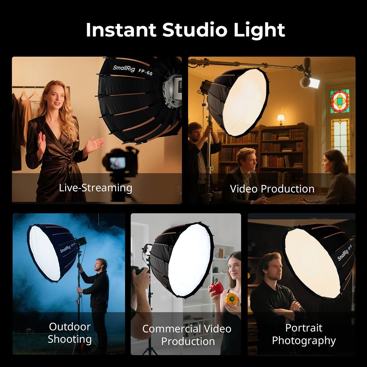 Instant Studio Light SmallRig FP-60 Live-Streaming Video Production DE Smalkg DE Smoling Outdoor Shooting Commercial Video Production Portrait Photography