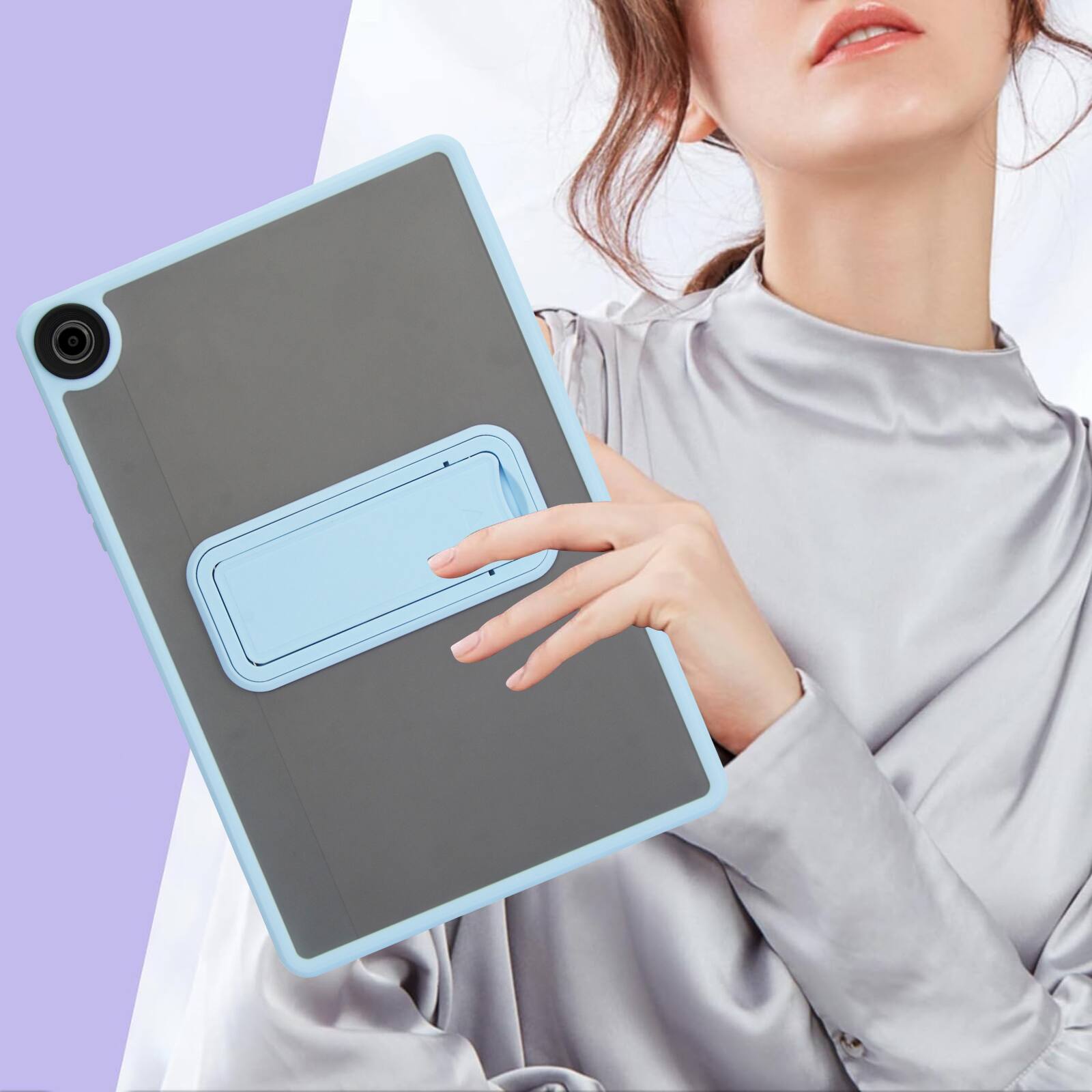 Alt View 3. Dteck - Matte Case for Samsung Galaxy Tab A11+ 2025/Tab A9+ 2023 with Foldable Kickstand,Transparent Back Cover+1x Soft HD Flim - Blue.