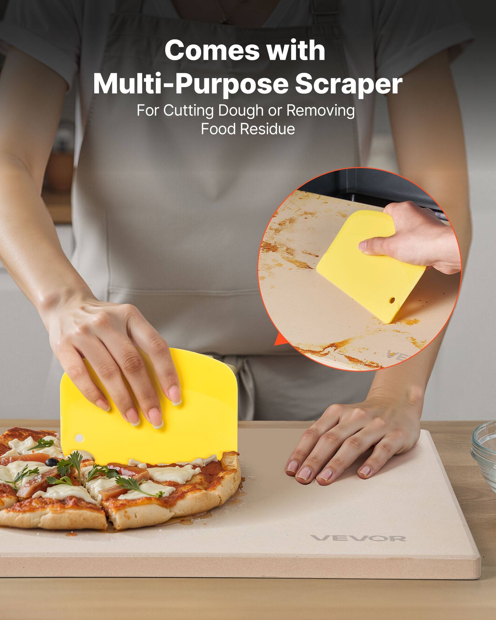 Comes with Multi-Purpose Scraper  
For Cutting Dough or Removing Food Residue