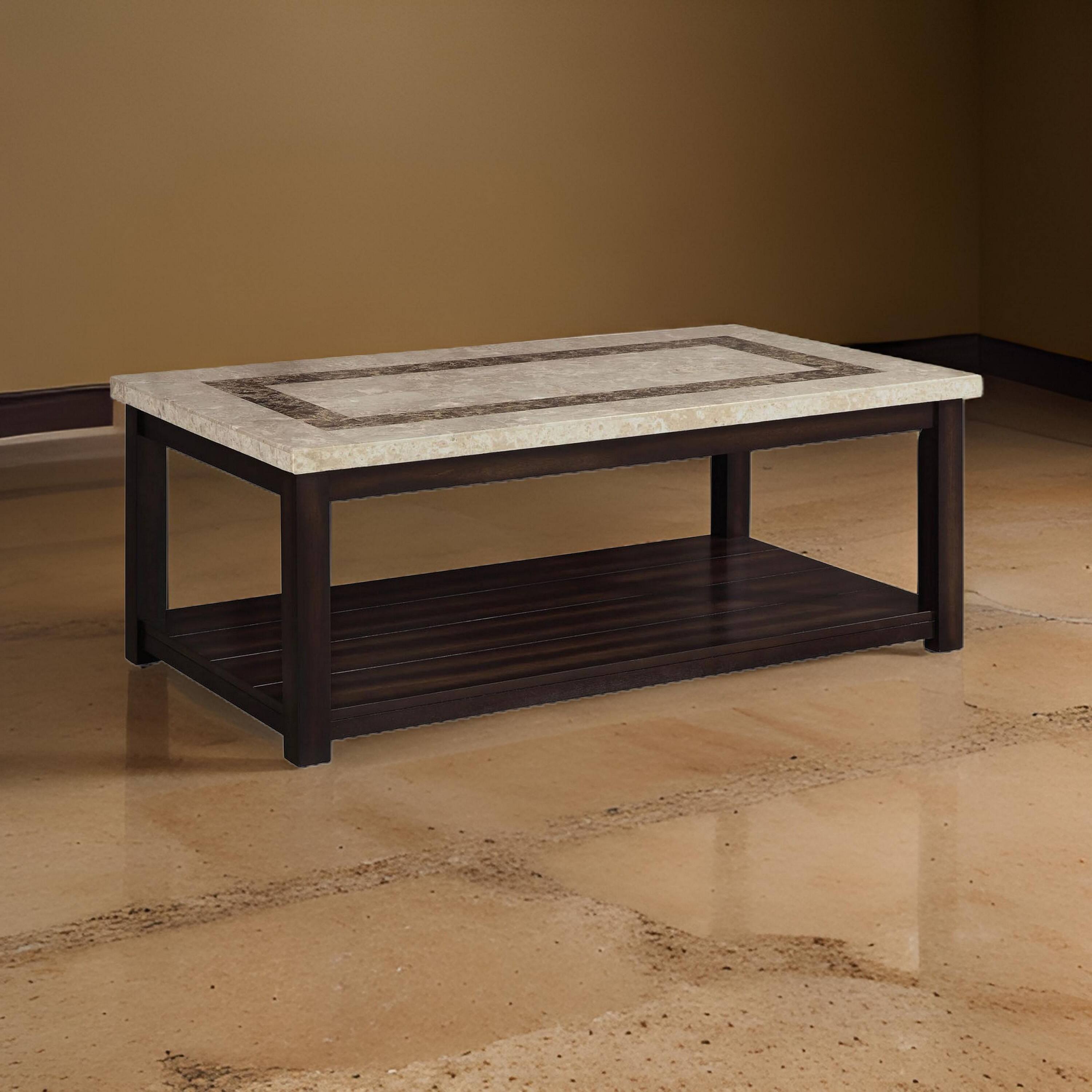 Alt View 5. Manhattan Lane - Cora 48 Inch Coffee Table, Faux Marble Top, Block Legs, Espresso Brown - Brown.