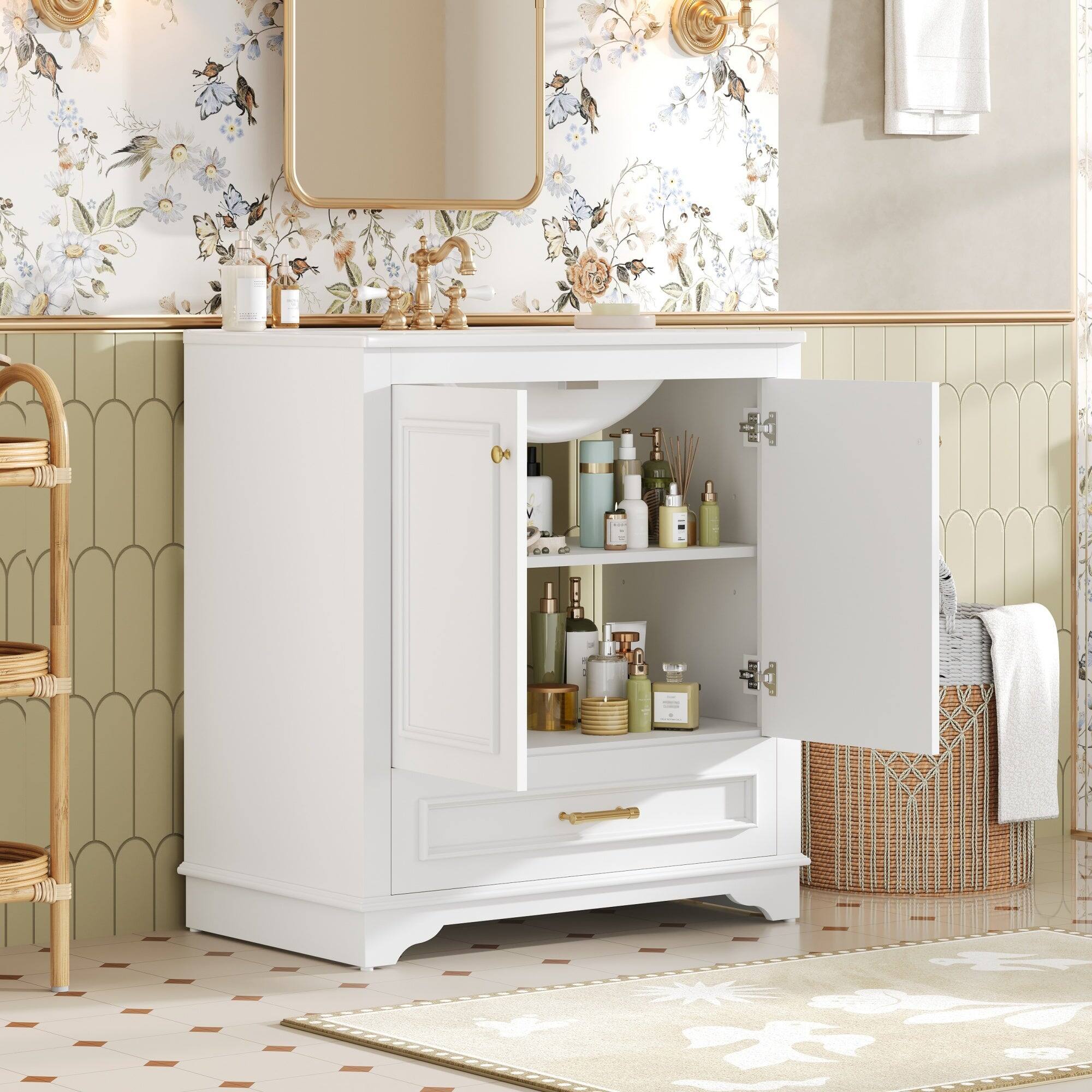 Alt View 2. Boyel Living - 30 Inch Bathroom Vanity with Ceramic Sink Solid Wood Frame White - White.