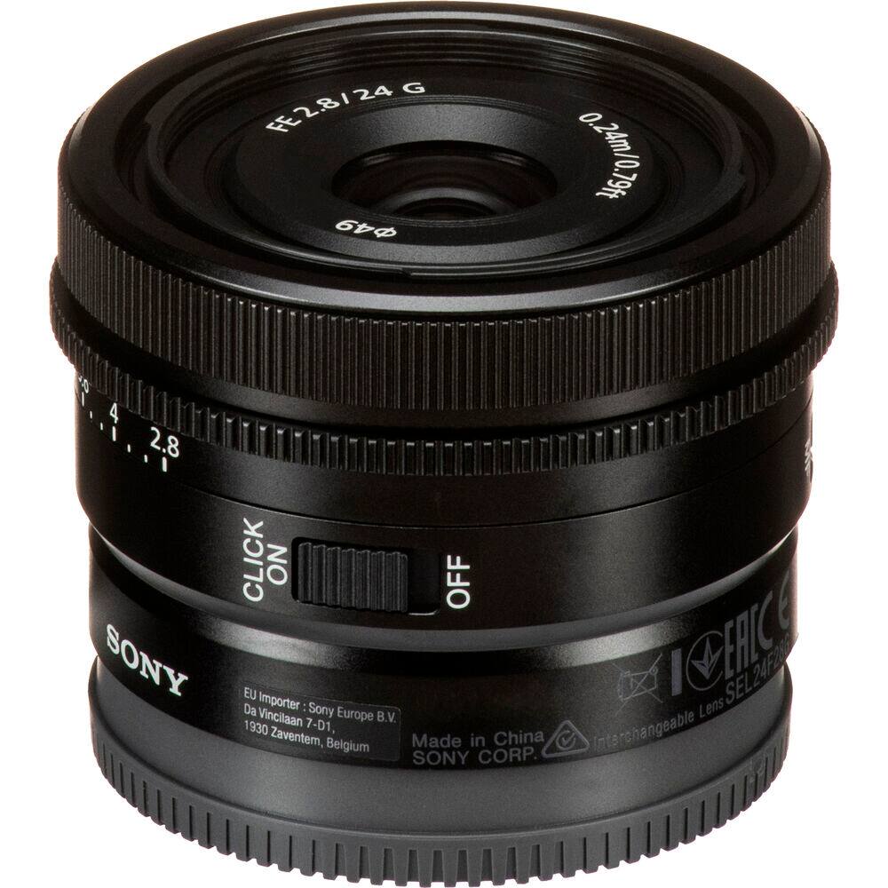 G FE28/24 49 w10aN 0.79ft  
4 2.8  
SONY CLICK NO OFF  
6  
ERIC 24F206 24F2  
EU Importer: Sony Europe B.V.  
Lens 1930 7-D1, Intarchangeable  
Zaventem, Belgium  
Made in China  
SONY CORP.