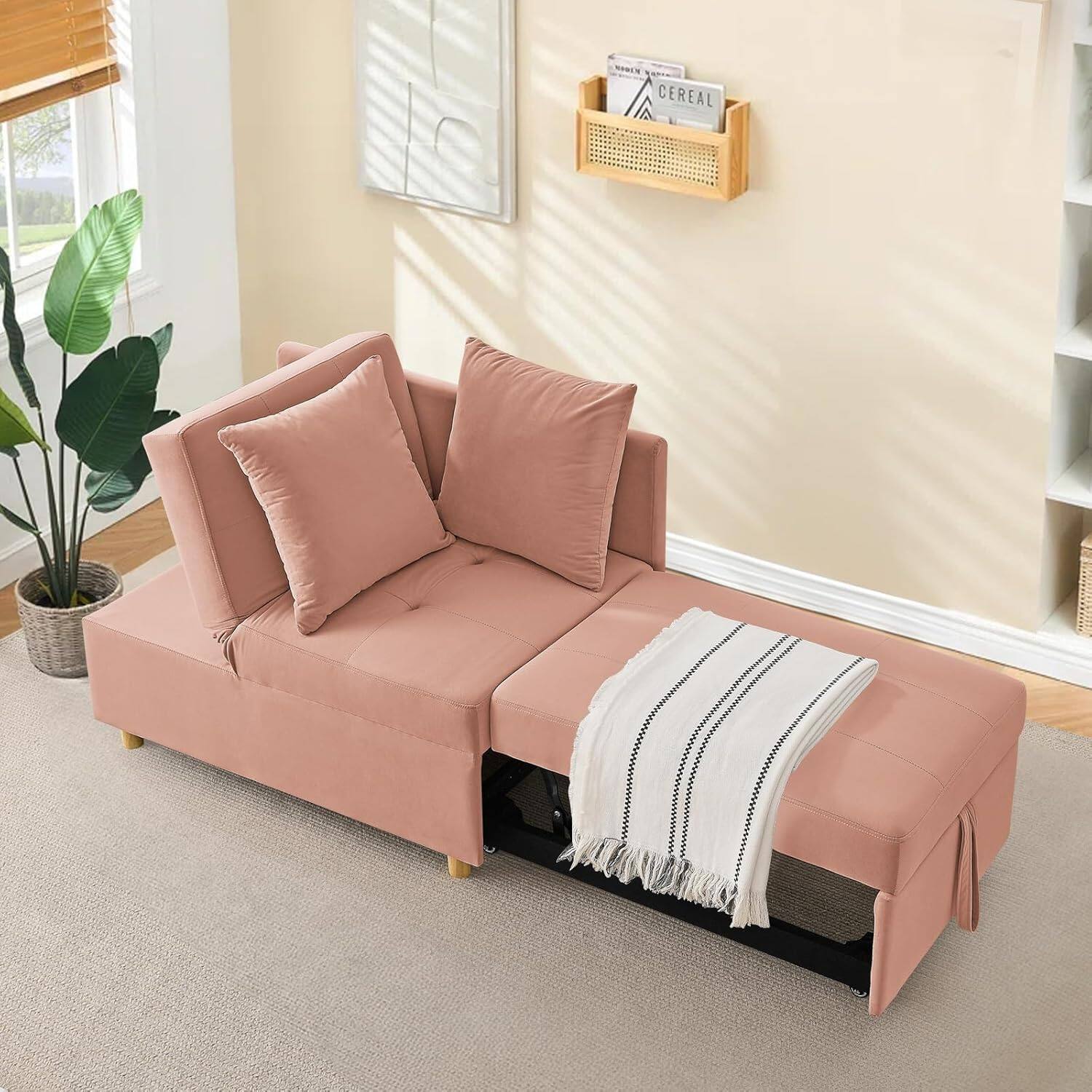 Alt View 3. Trinkets Crazed - 69.7'' Convertible Sleeper Sofa Chair Bed, 3 in 1 Modern Pull Out Bed Sofa with Adjustable Backrest - Pink.
