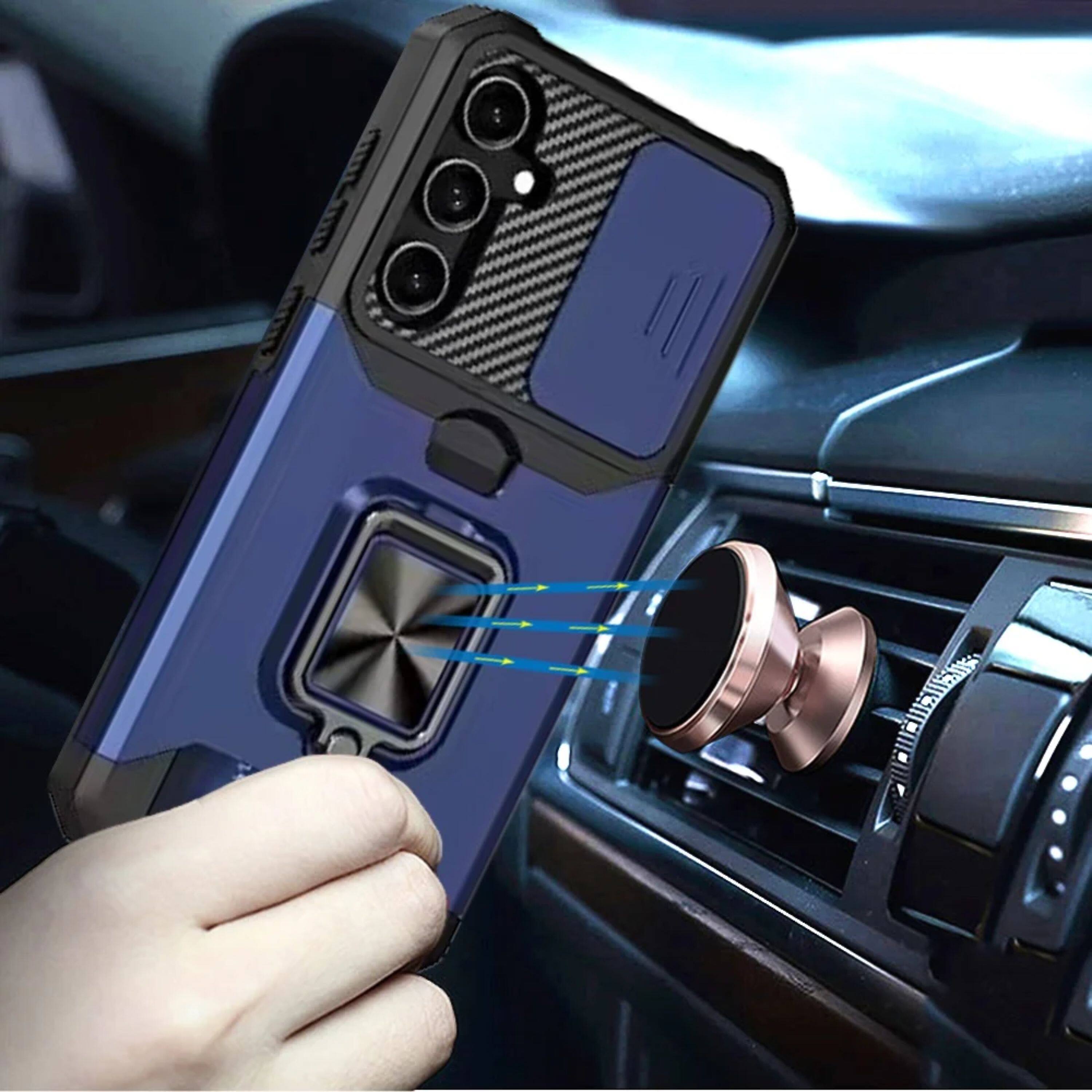 Left. Kitcheniva - Multi-Use Card Holder with Lens Cover Plus Tempered Glass For Samsung S25 FE Blue - Blue.