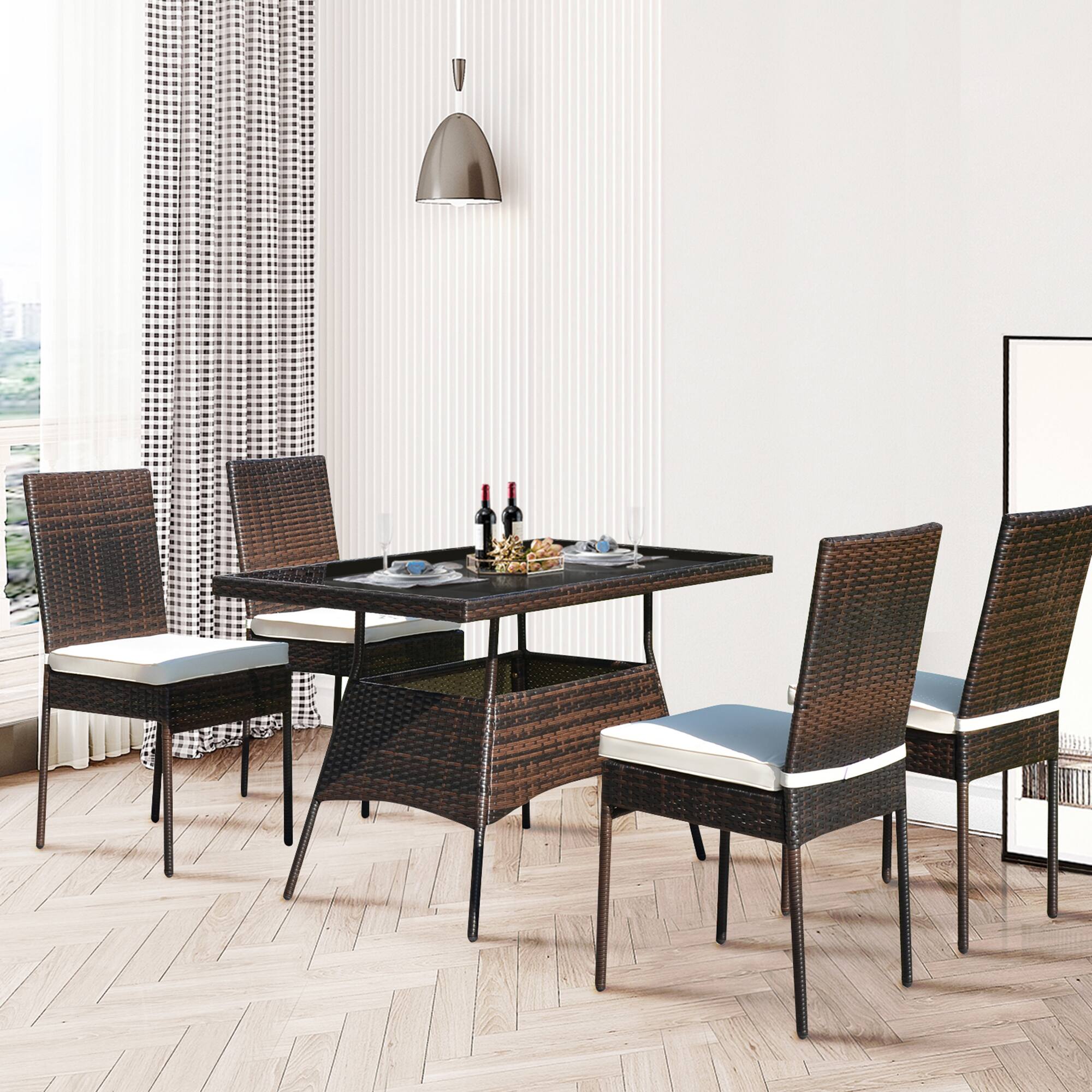 Alt View 2. Gymax - Gymax 5PCS Rattan Patio Dining Table & Chair Set Outdoor Furniture Set w/ Cushion - mix brown.