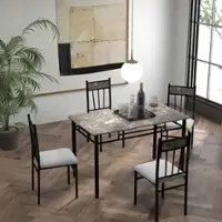 Costway 5 Piece Faux Marble Dining Set Table and 4 Chairs Kitchen Breakfast Furniture Grey - Gray - Front_Zoom