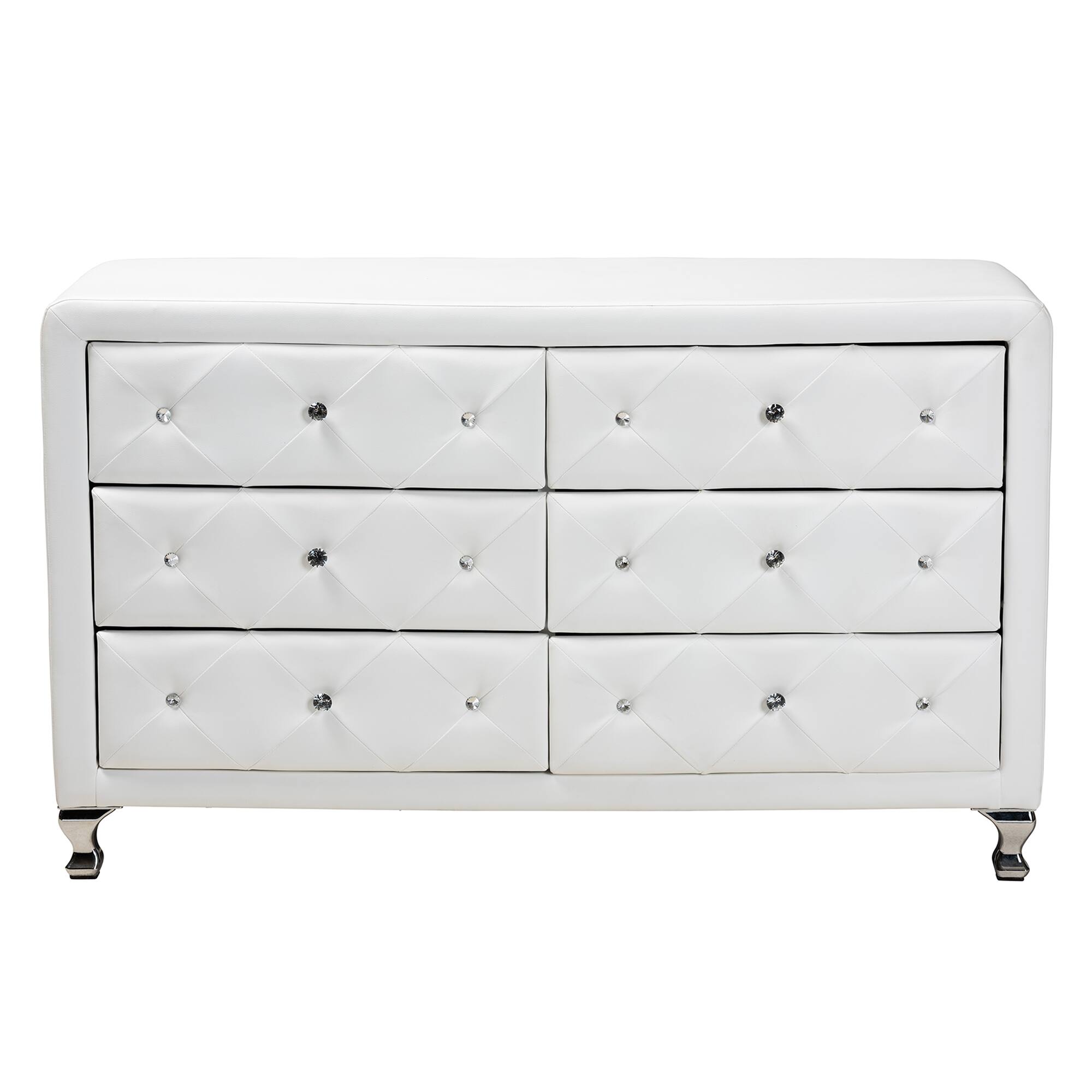 Left. Baxton Studio - Luminescence Faux Leather Upholstered Dresser - White.