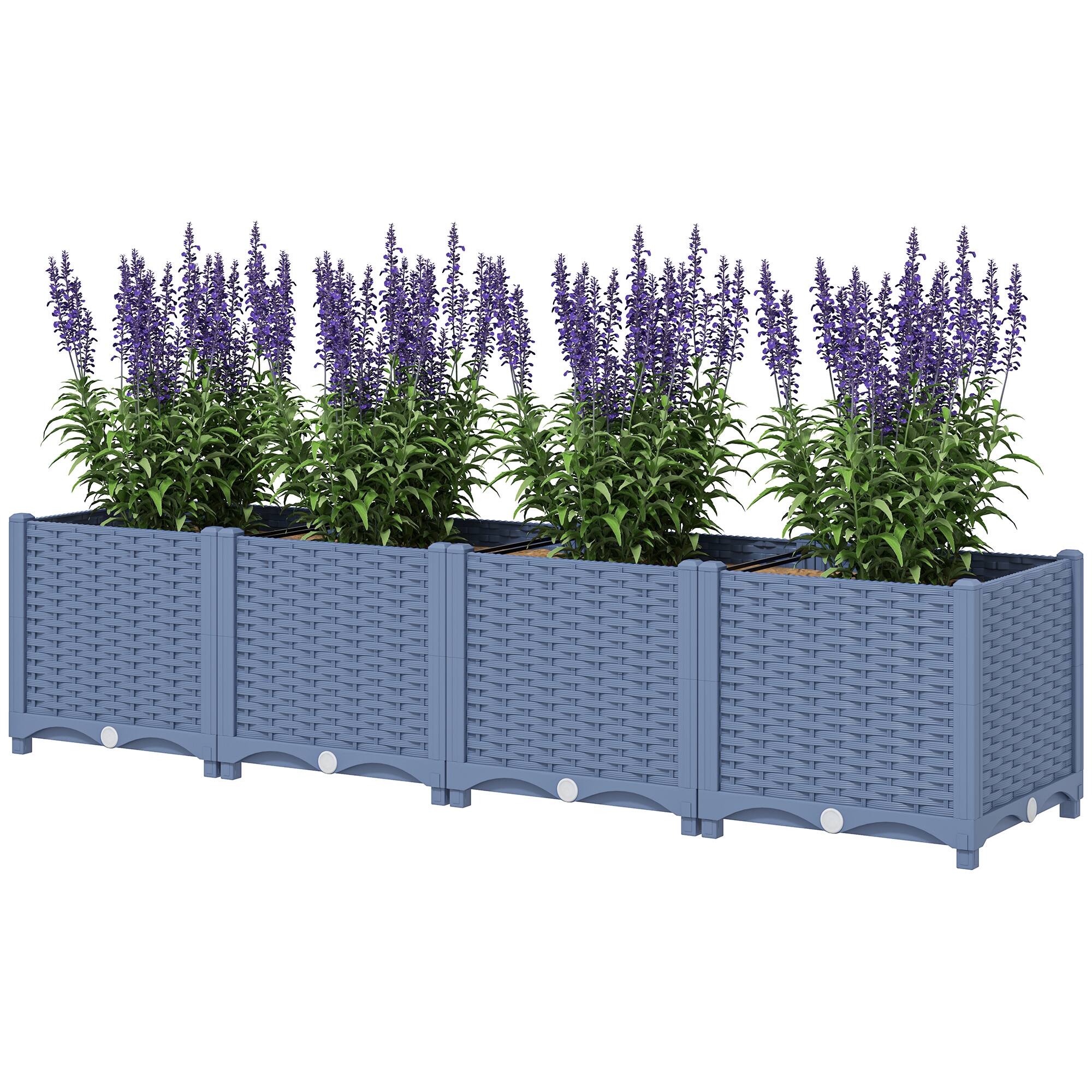Front. Outsunny - Raised Garden Bed, 5 x 1 x 1 ft Outdoor Flower Box with Drainage Holes for Vegetables - Blue.