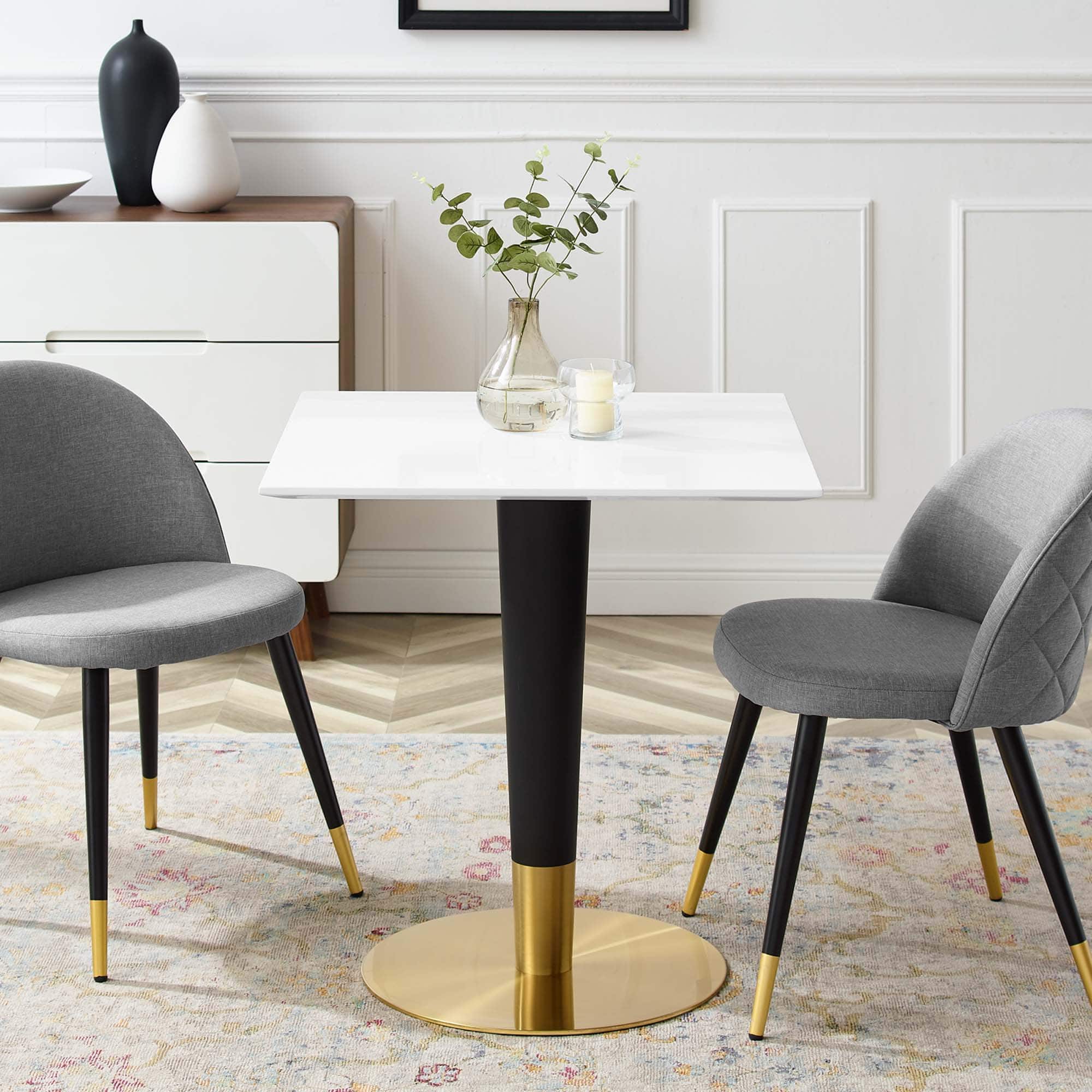Zinque 28" Square Dining Table by Modway - Gold White