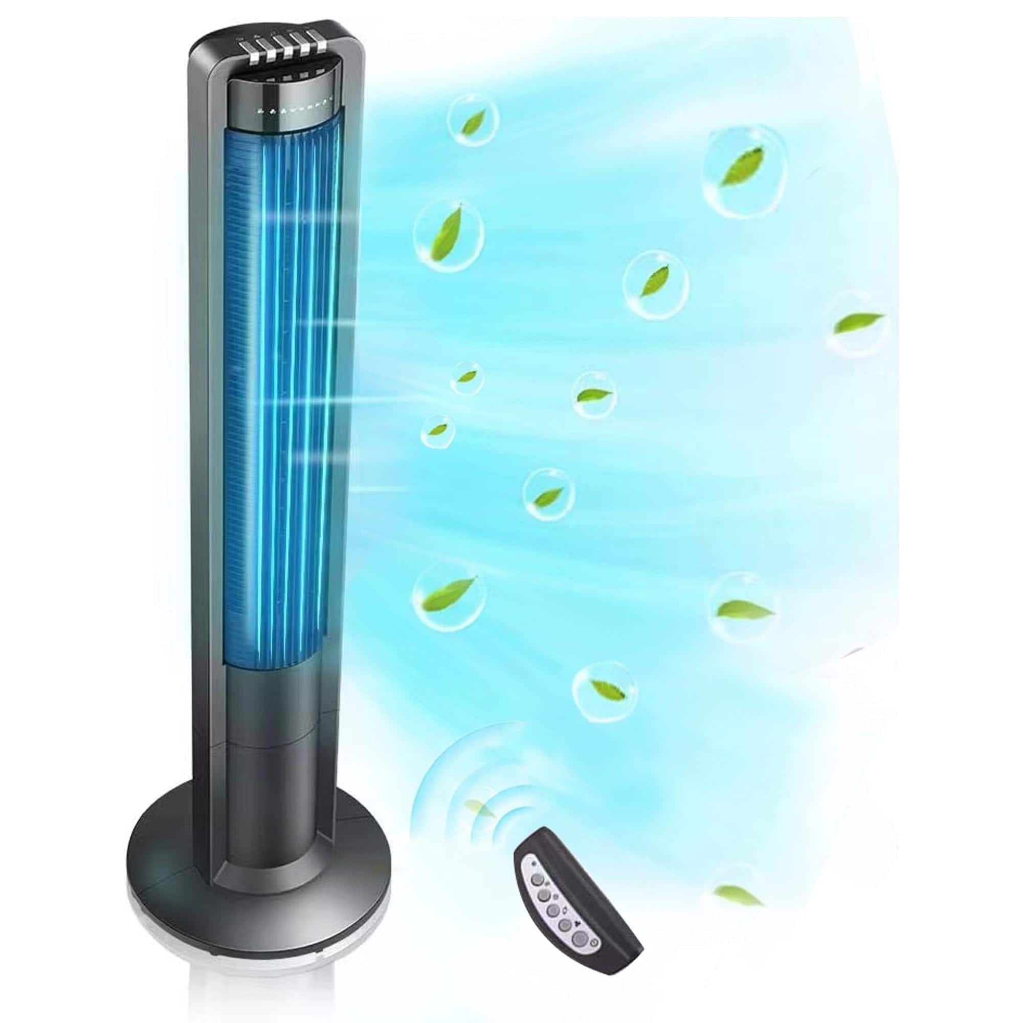 Airvention - 43" Tower Fan, 115° Oscillating, Remote, 7.5H Timer, 28dB Quiet, 3 Speeds/Modes - Black